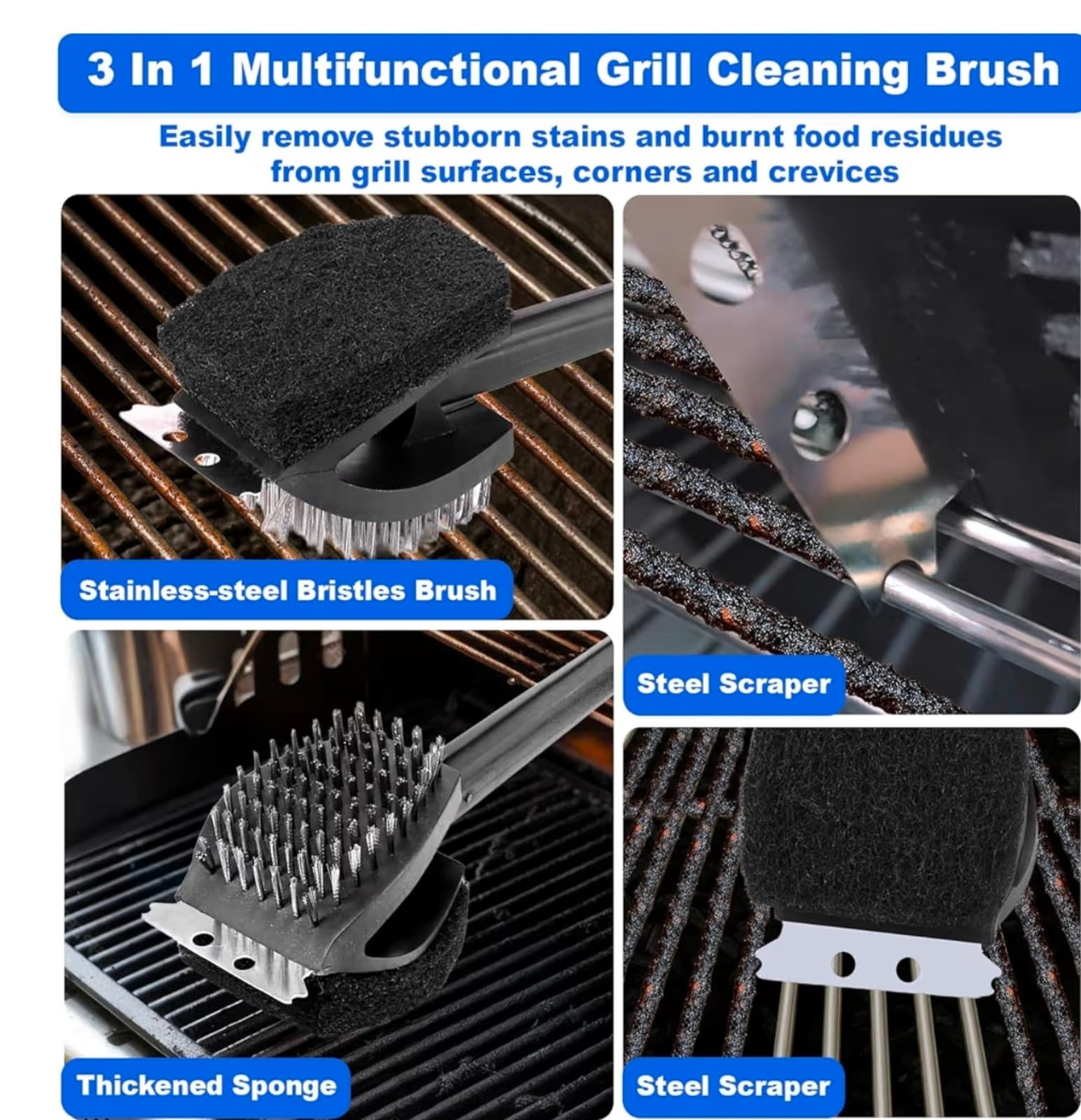 Grill Cleaning Kit-Stainless Steel Grill Brush &:Scraper Kit - Thumbnail 4