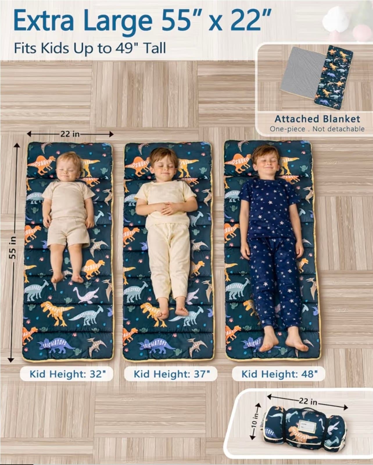Kids Dinosaur Nap Mat 55in by 22in - Thumbnail 3