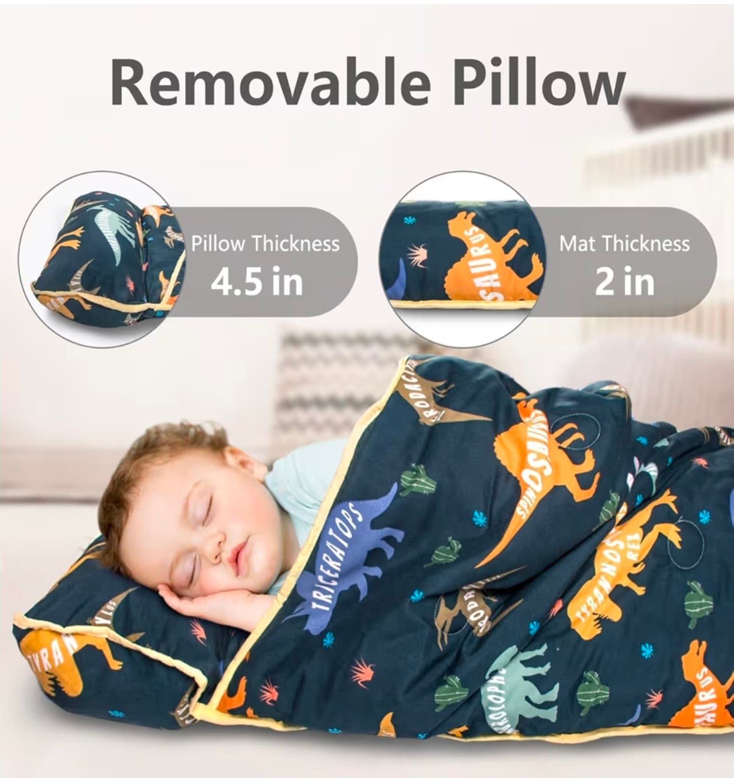 Kids Dinosaur Nap Mat 55in by 22in - Thumbnail 5