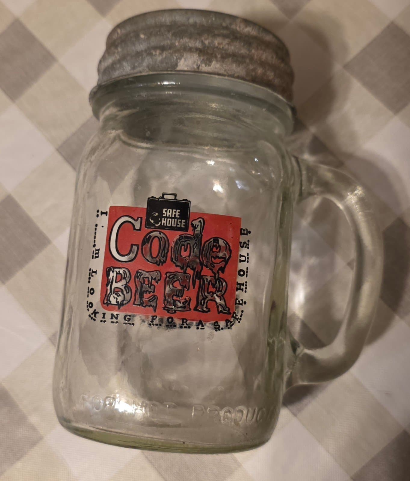 Safe House Milwaukee CODE BEER Jar 14 oz Mug Glass Red - Thumbnail 2