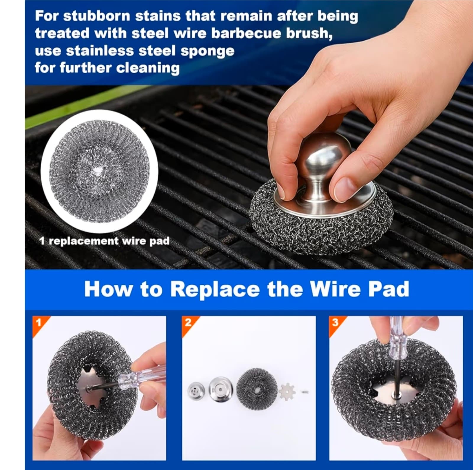 Grill Cleaning Kit-Stainless Steel Grill Brush &:Scraper Kit - Thumbnail 7