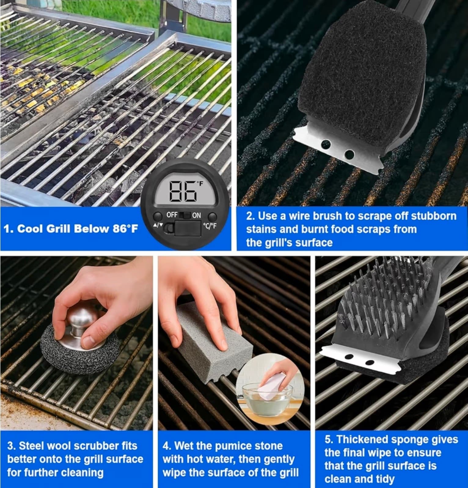 Grill Cleaning Kit-Stainless Steel Grill Brush &:Scraper Kit - Thumbnail 6