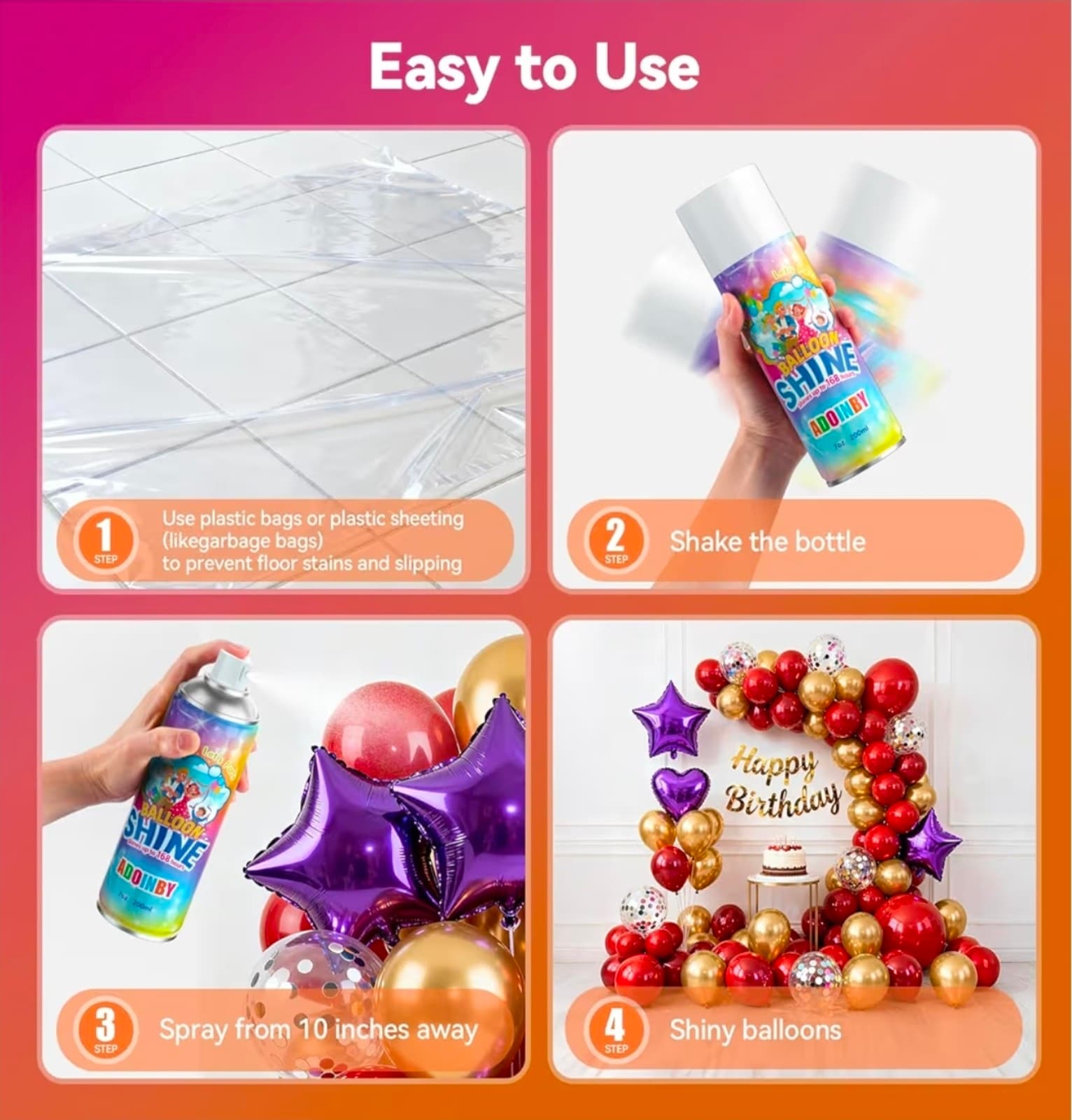 Balloon Shine Spray, 7 fl.oz Long Lasting Instant High Shine Balloon Spray - Thumbnail 6