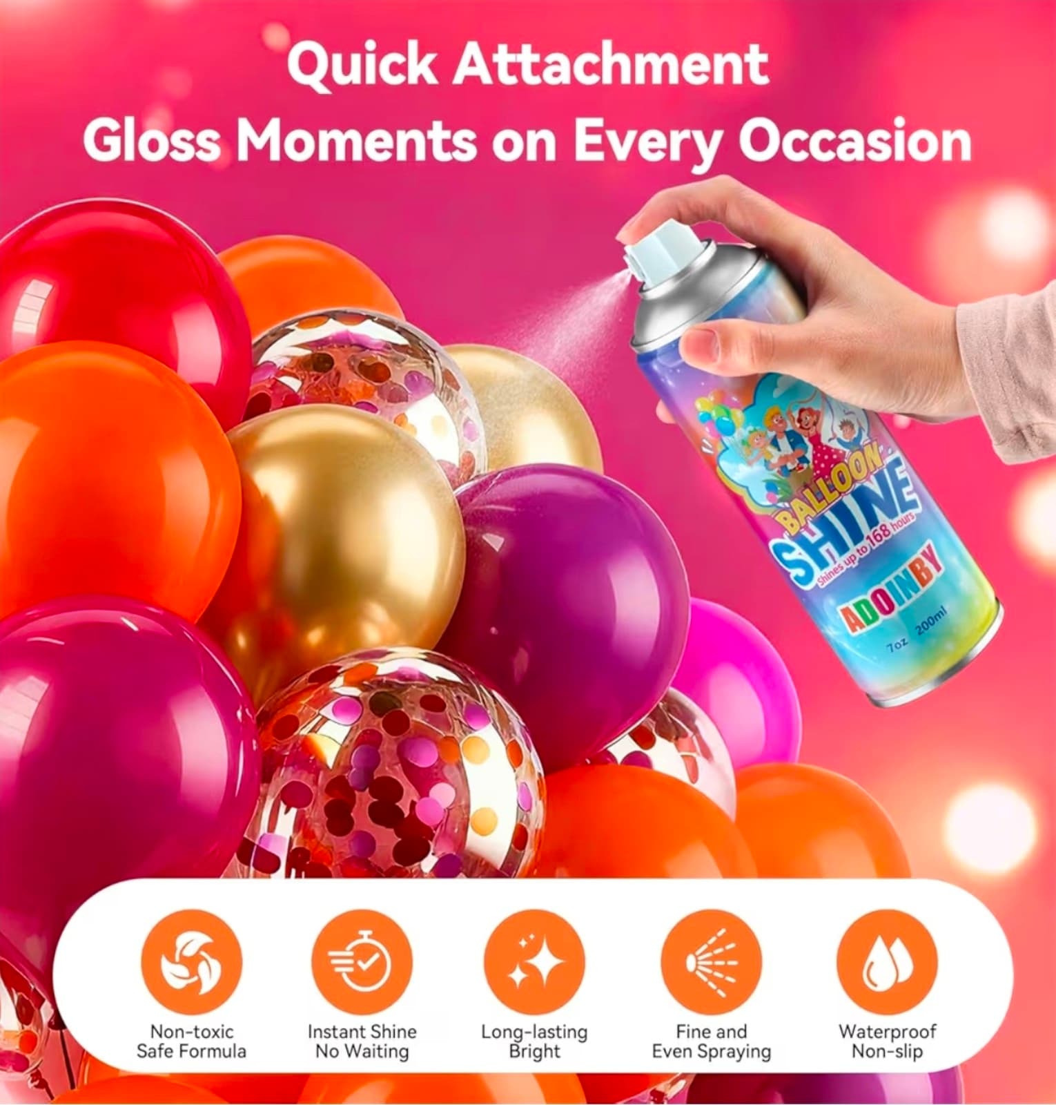 Balloon Shine Spray, 7 fl.oz Long Lasting Instant High Shine Balloon Spray - Thumbnail 5