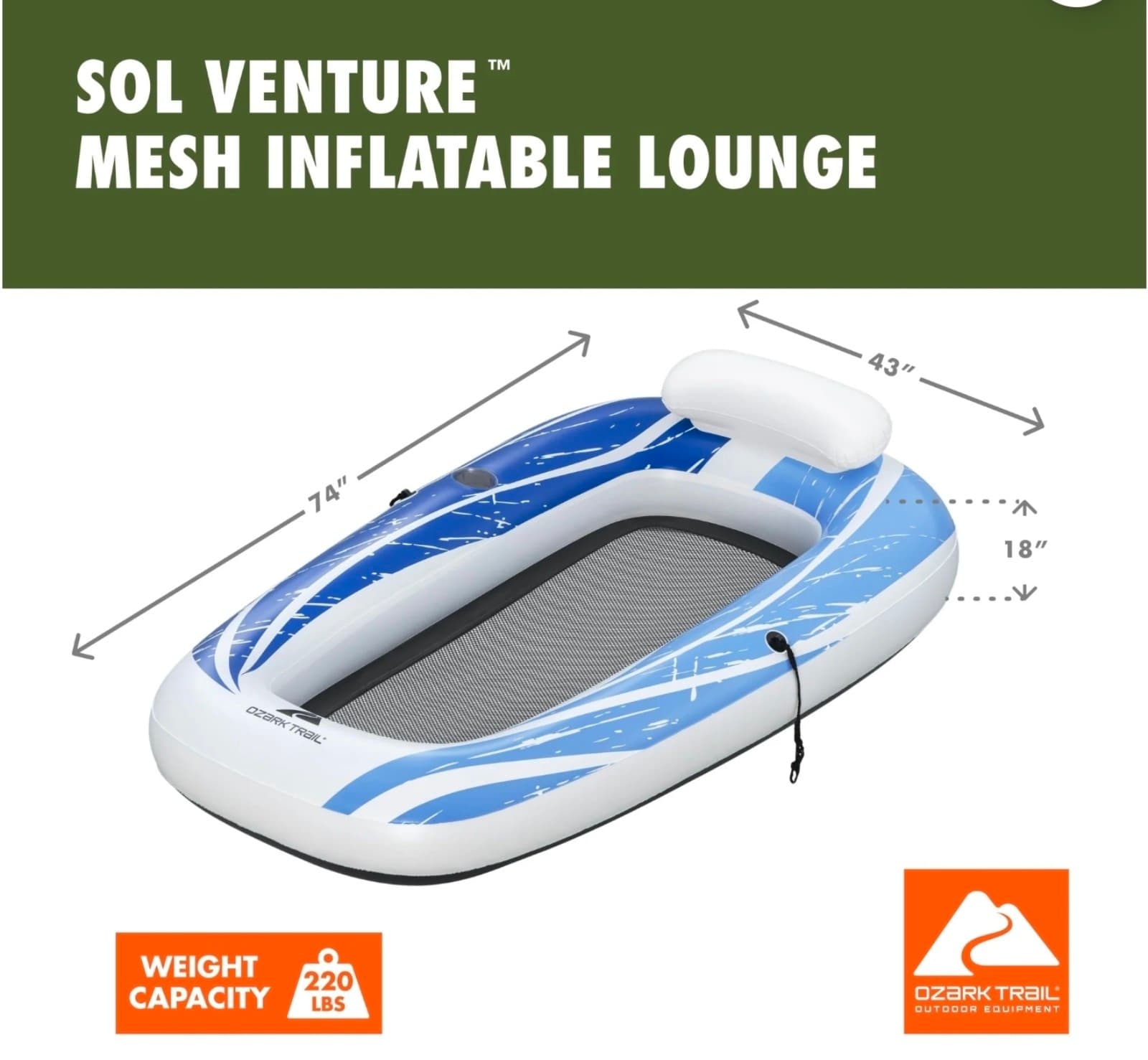 Single Lounge Float 74" Ozark Trail - Thumbnail 3