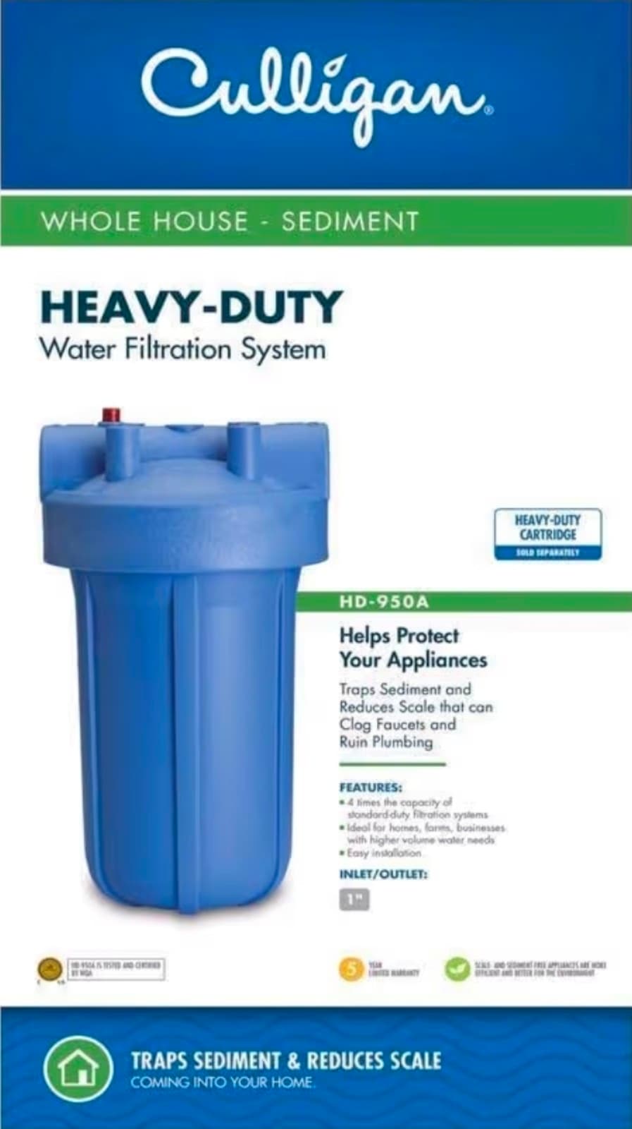 Culligan HD-950A Heavy-Duty Whole House Water Filter Housing – 1" Inlet/Outlet - Thumbnail 2