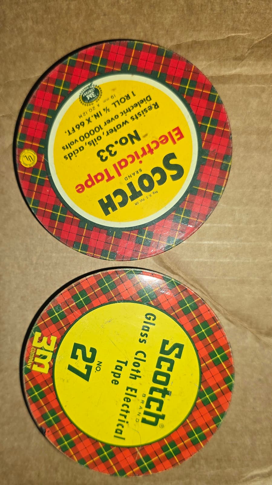 Vintage Scotch Glass Cloth Electrical Tape NO. 27 metal plaid tin - Thumbnail 4