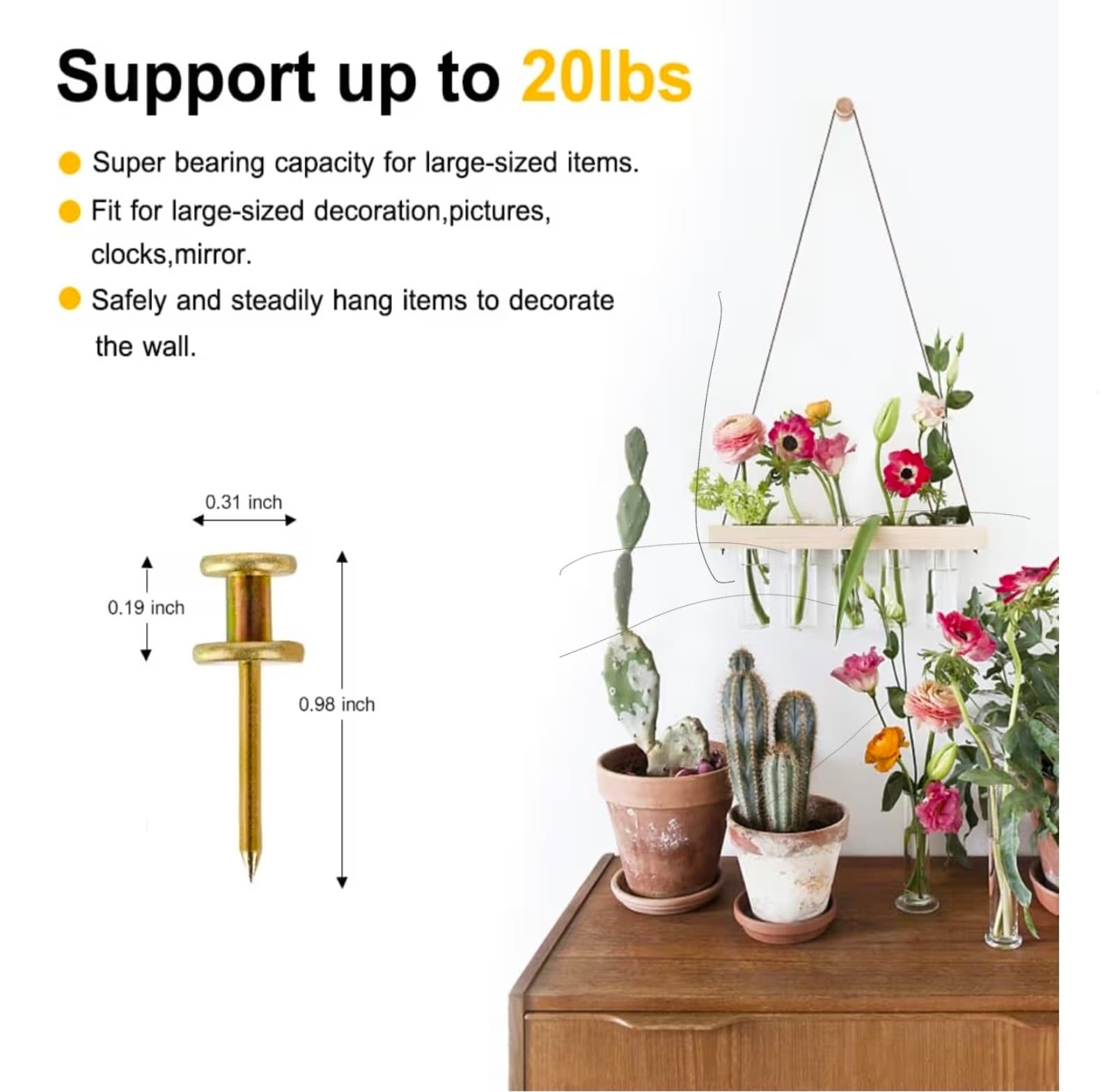 Double Headed Picture Hangers(20lbs-50pcs), Picture Hanging Nails, Thumb Tacks , - Thumbnail 2