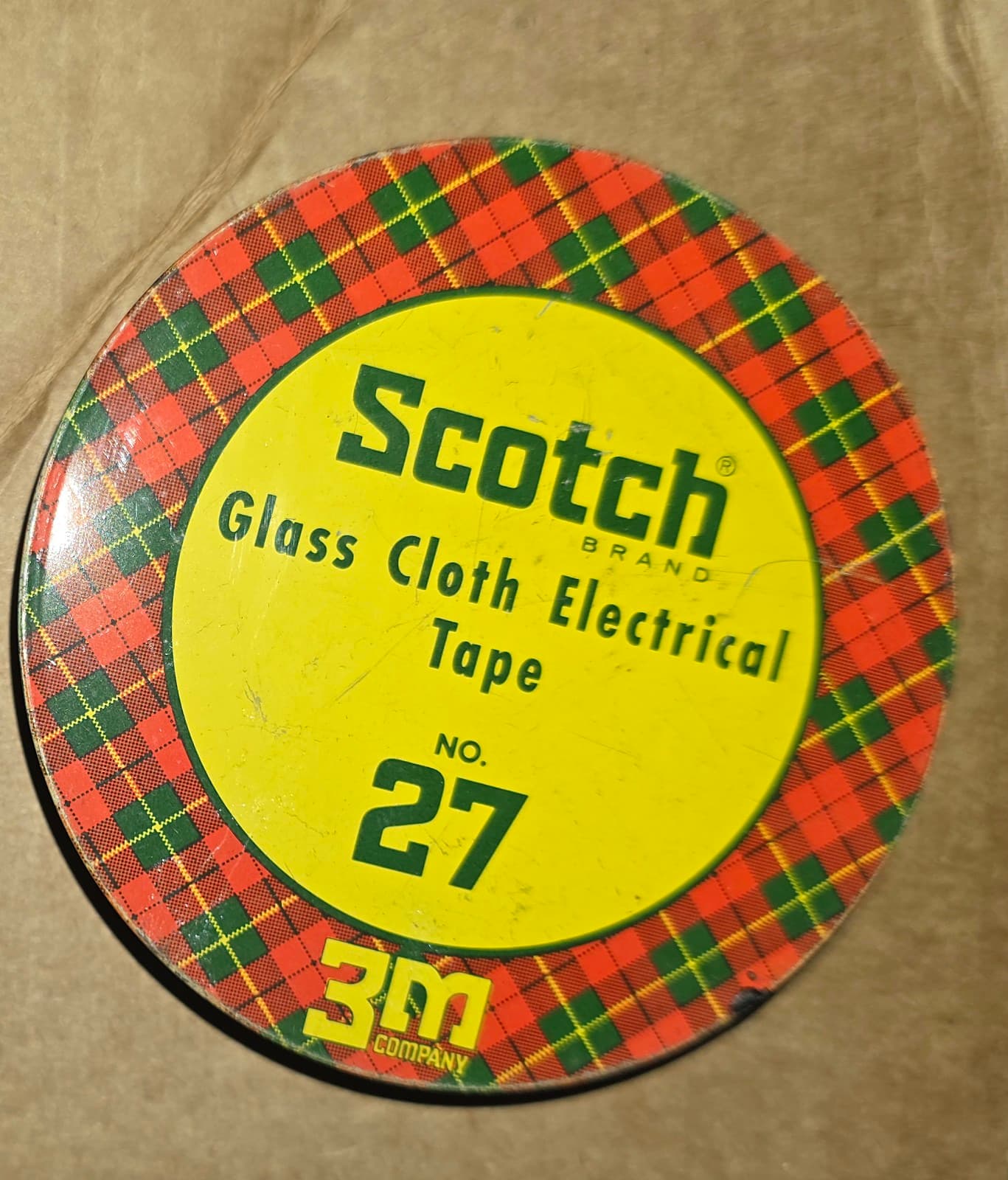 Vintage Scotch Glass Cloth Electrical Tape NO. 27 metal plaid tin - Thumbnail 3