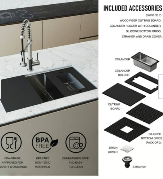 Vigoss 30" Farmhouse Style Stainless Steel Sink D1009 - Thumbnail 5