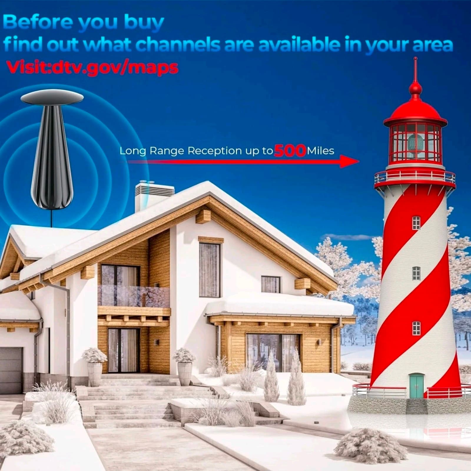 TV Antenna Smart Digital HD w Miles Range Amplified HD InOutdoor - Thumbnail 3