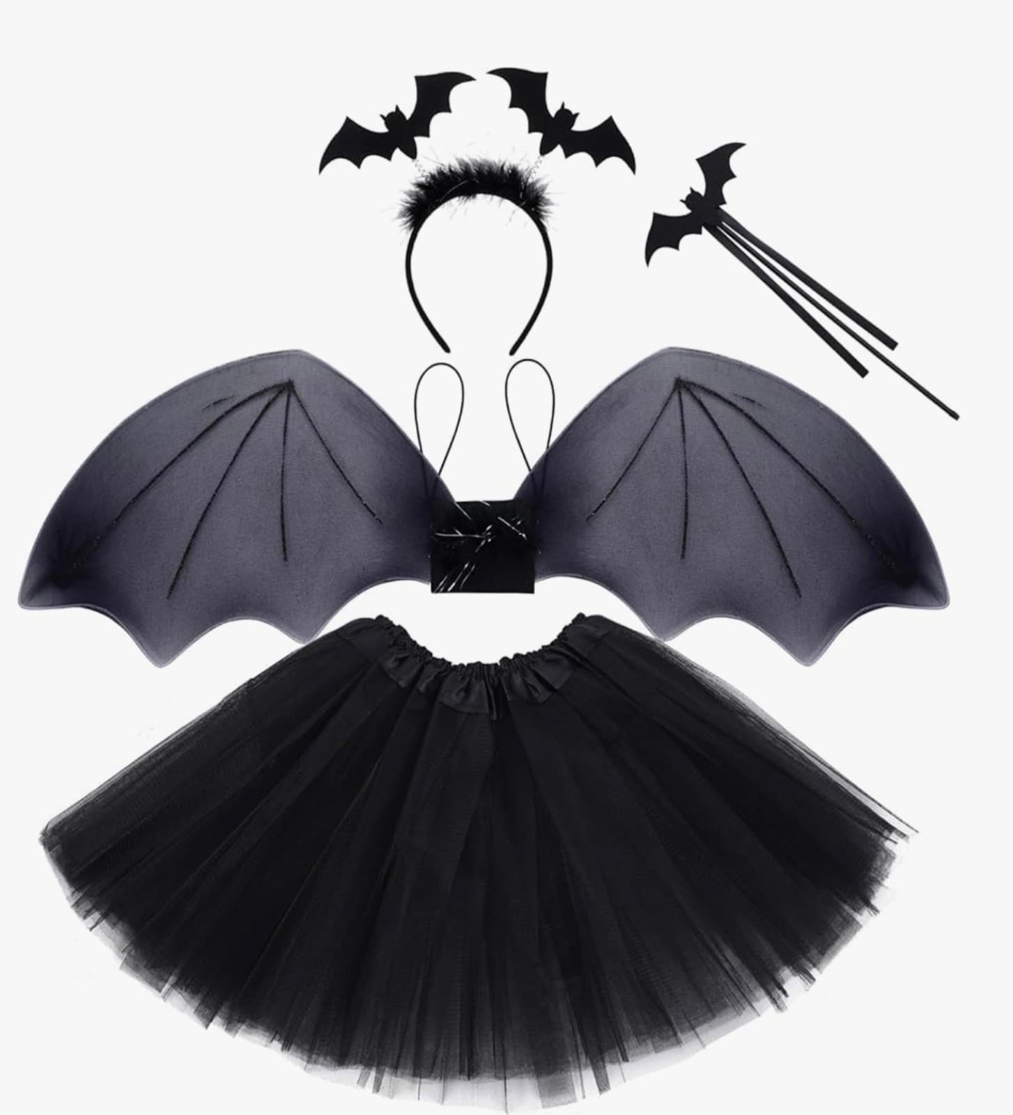 Sexy Bat Costume Set Bat Wings, Skirt, w/ Headband, & Magic Bat Wand sz S-XL - Image 1