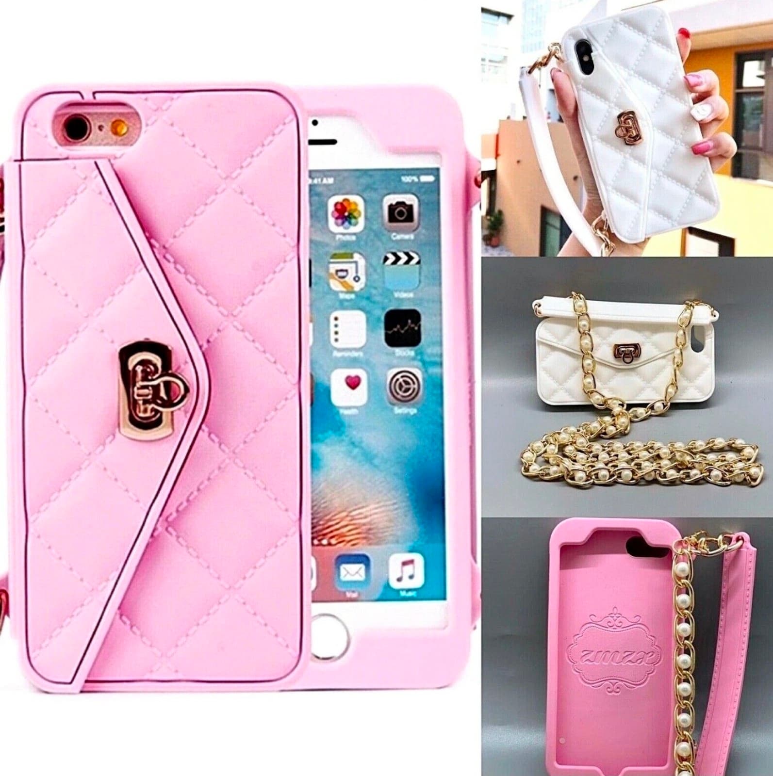 iPhone 6/6s/7/8 Women Crossbody Case Wallet Bag Pink - Image 1