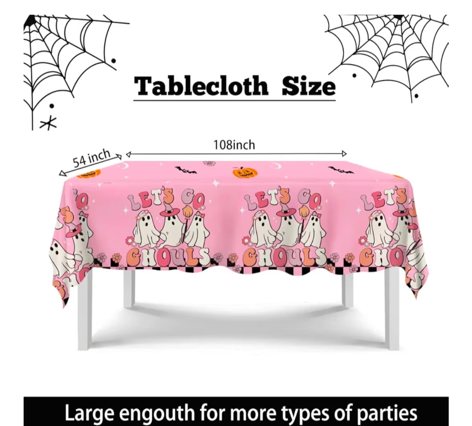 Pink Halloween Decorations Cute Ghost Tablecloth - Thumbnail 3