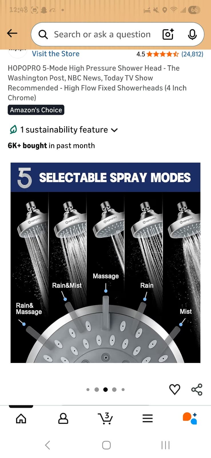 High Pressure Shower Head 5 Spray Patterns - Thumbnail 3