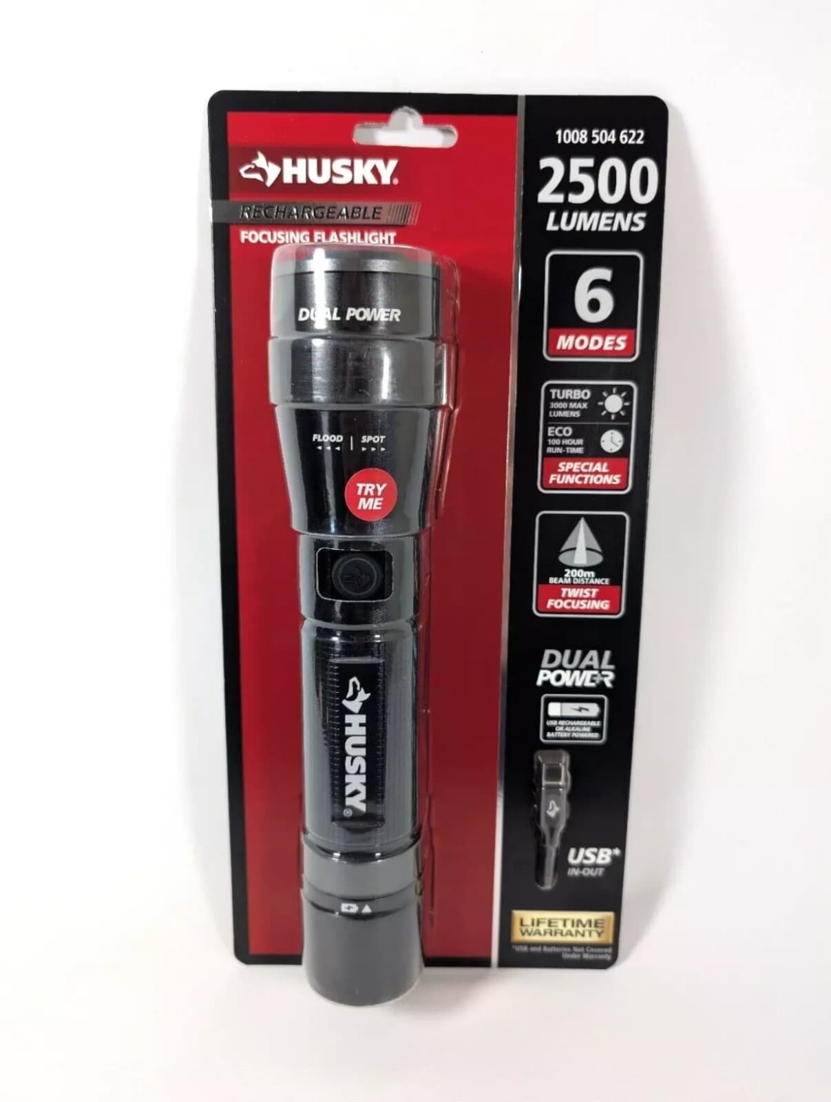 Husky Flashlight Duel Power Rechargeable 6 Modes 2500 Lumens - Thumbnail 4