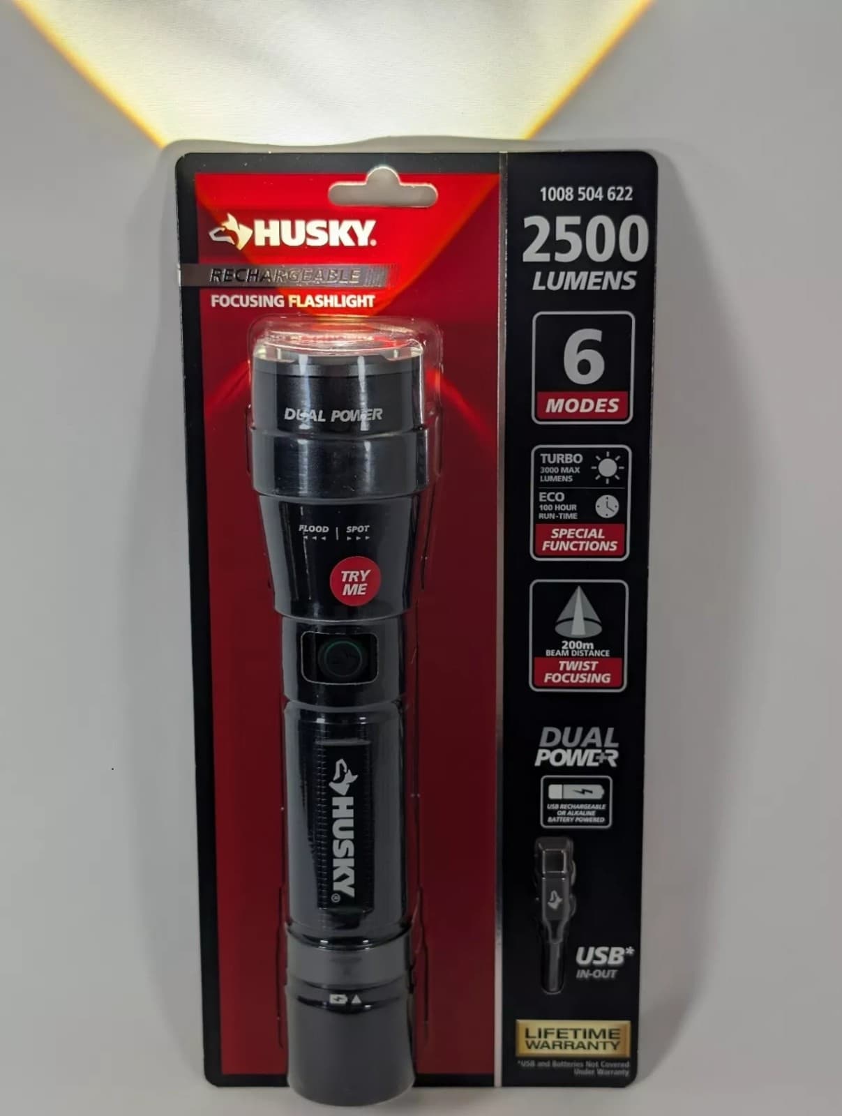 Husky Flashlight Duel Power Rechargeable 6 Modes 2500 Lumens - Thumbnail 3