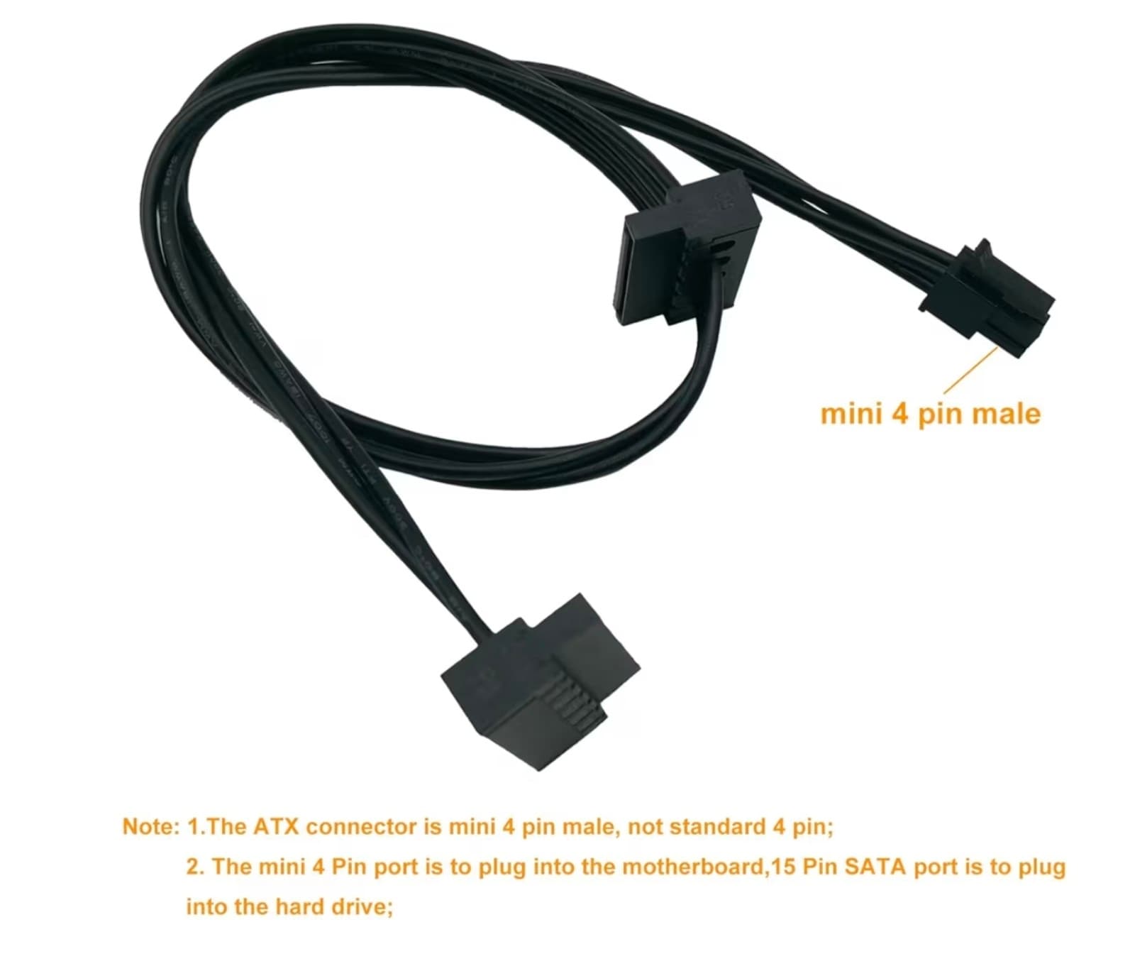 SATA Power Cable for Lenovo Motherboard, ATX Mini 4 Pin to 2X Right-Angle SATA H - Thumbnail 4