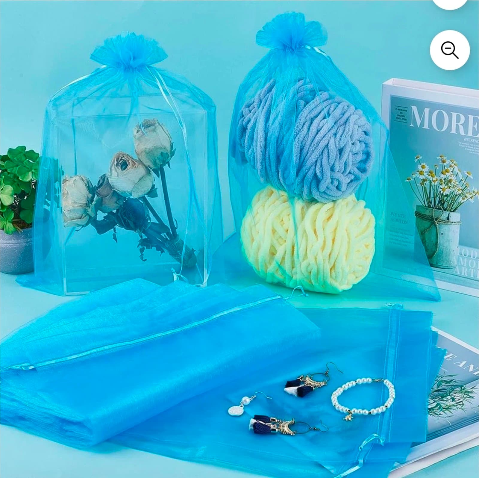 Organza Gift Bag Big Deep Sky Blue 50pcs 12" x 16" - Thumbnail 4