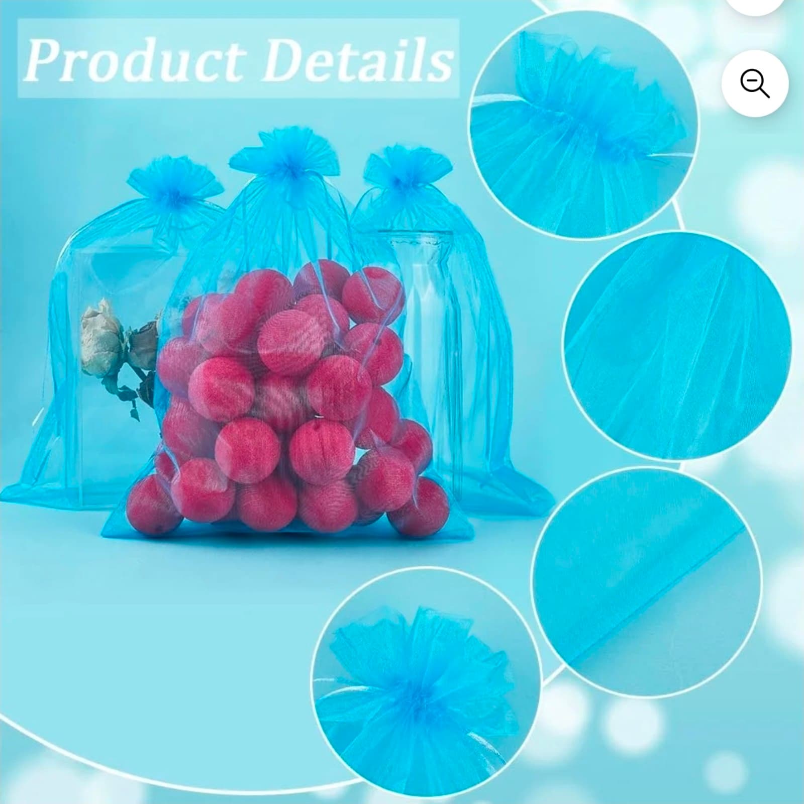 Organza Gift Bag Big Deep Sky Blue 50pcs 12" x 16" - Thumbnail 5