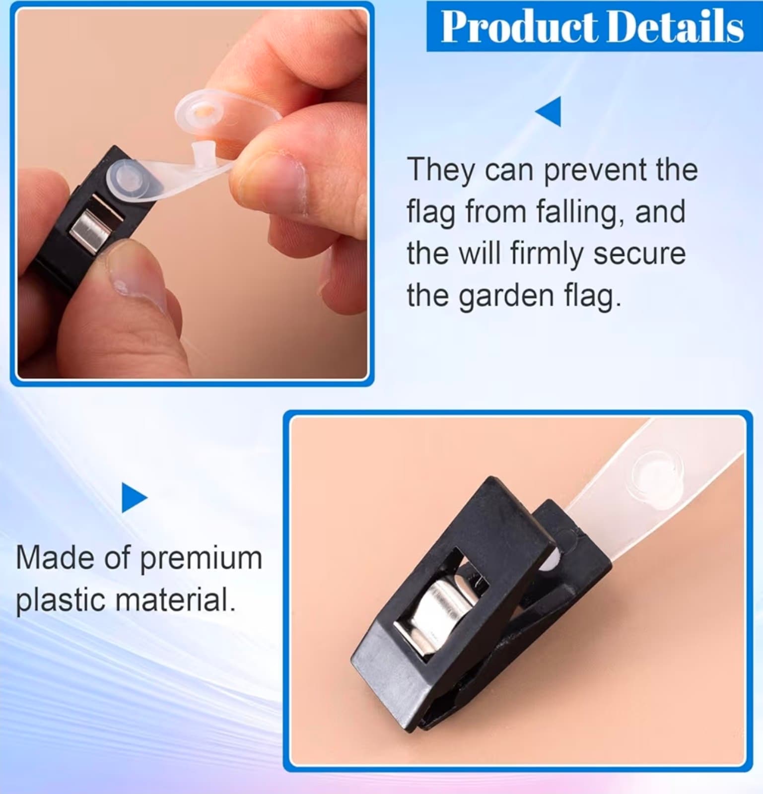 Garden Flag Clips Anti-Wind Flag Stoppers for Small Flags Pole Clips 10pc - Thumbnail 5