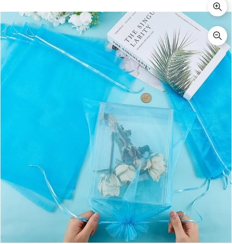 Organza Gift Bag Big Deep Sky Blue 50pcs 12" x 16" - Thumbnail 3