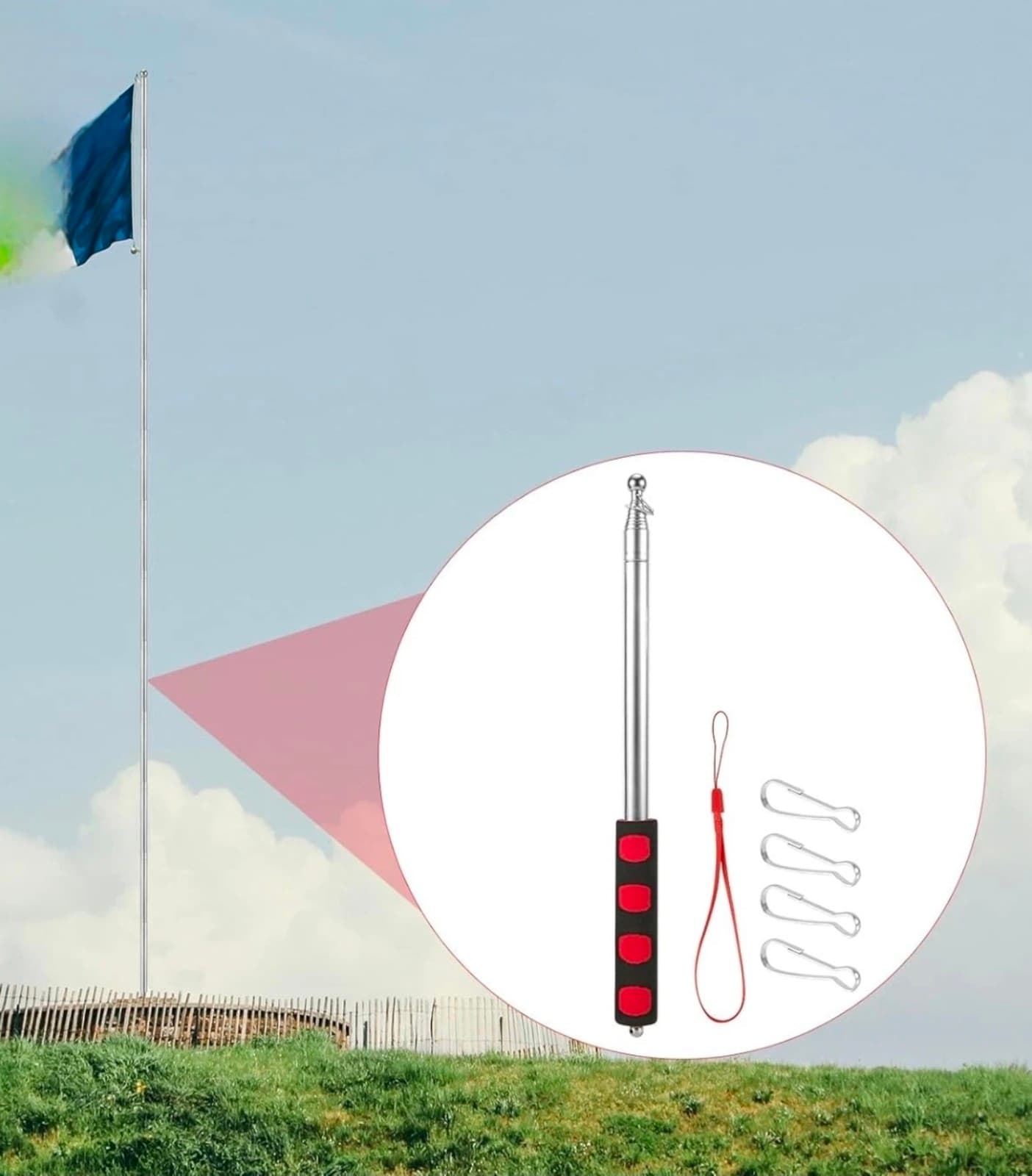 8.2Ft Telescopic Handheld Flagpole with Clips, Portable Extendable Flag Pole - Image 1