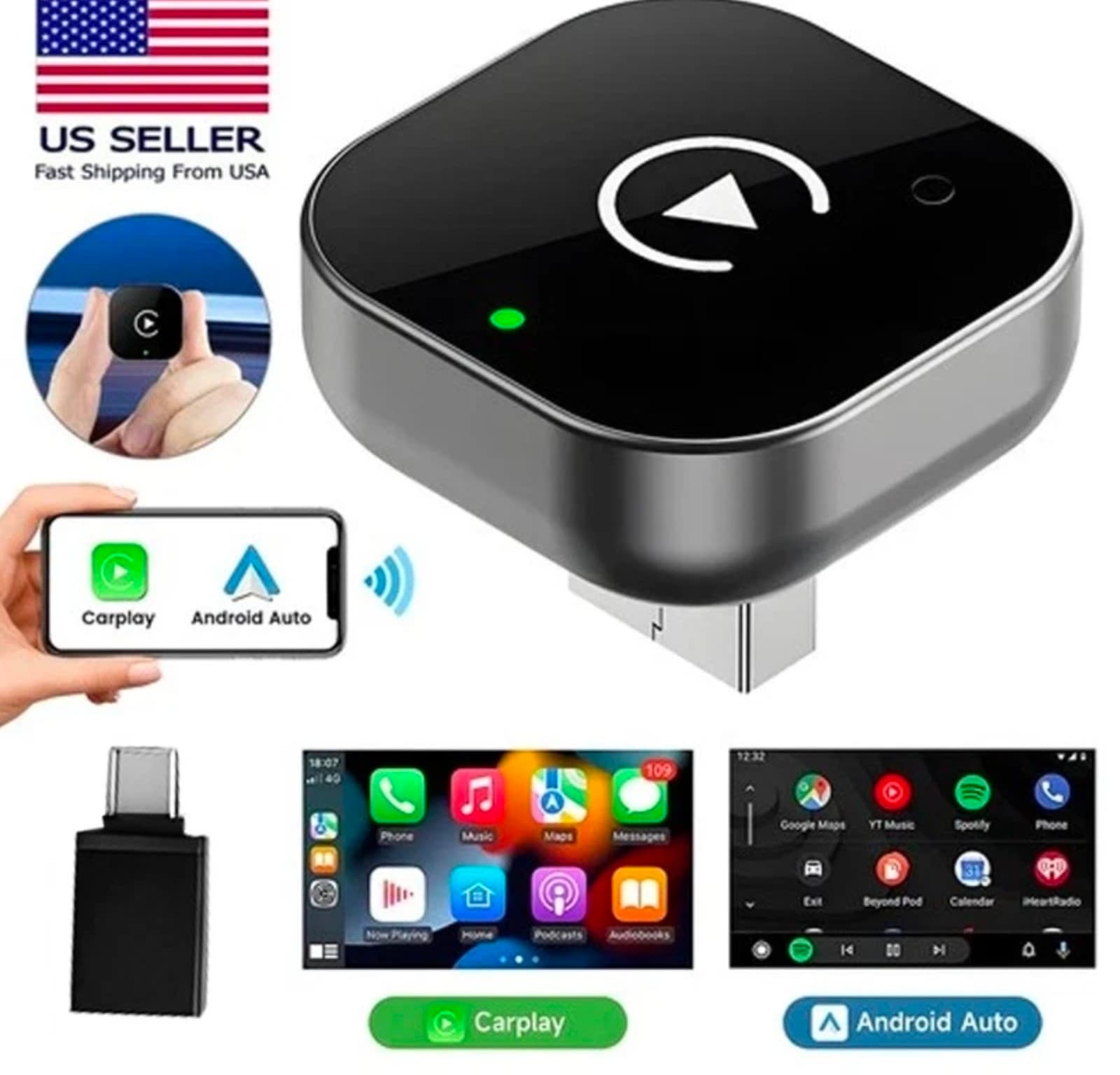 USB Auto Wireless CarPlay Adapter For Apple Android Wireless Dongle Plug ＆ Play - Image 1