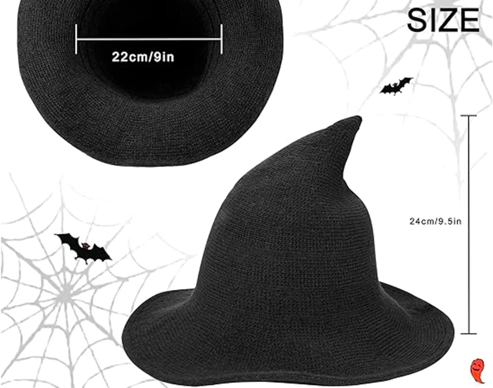 Halloween Witch Hat for Women, Wide Brim Foldable Pointed Cap, for Halloween - Thumbnail 5