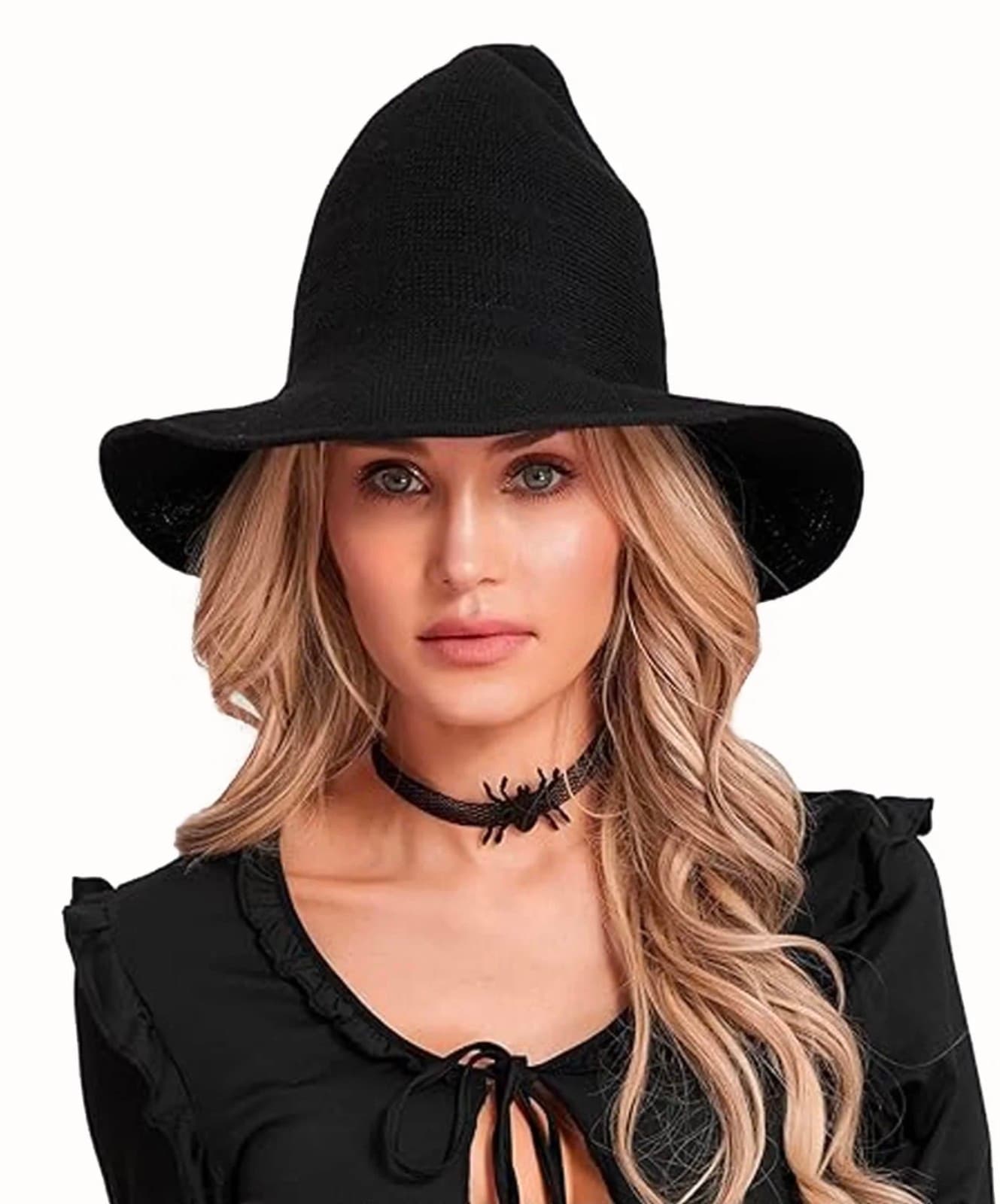 Halloween Witch Hat for Women, Wide Brim Foldable Pointed Cap, for Halloween - Image 1