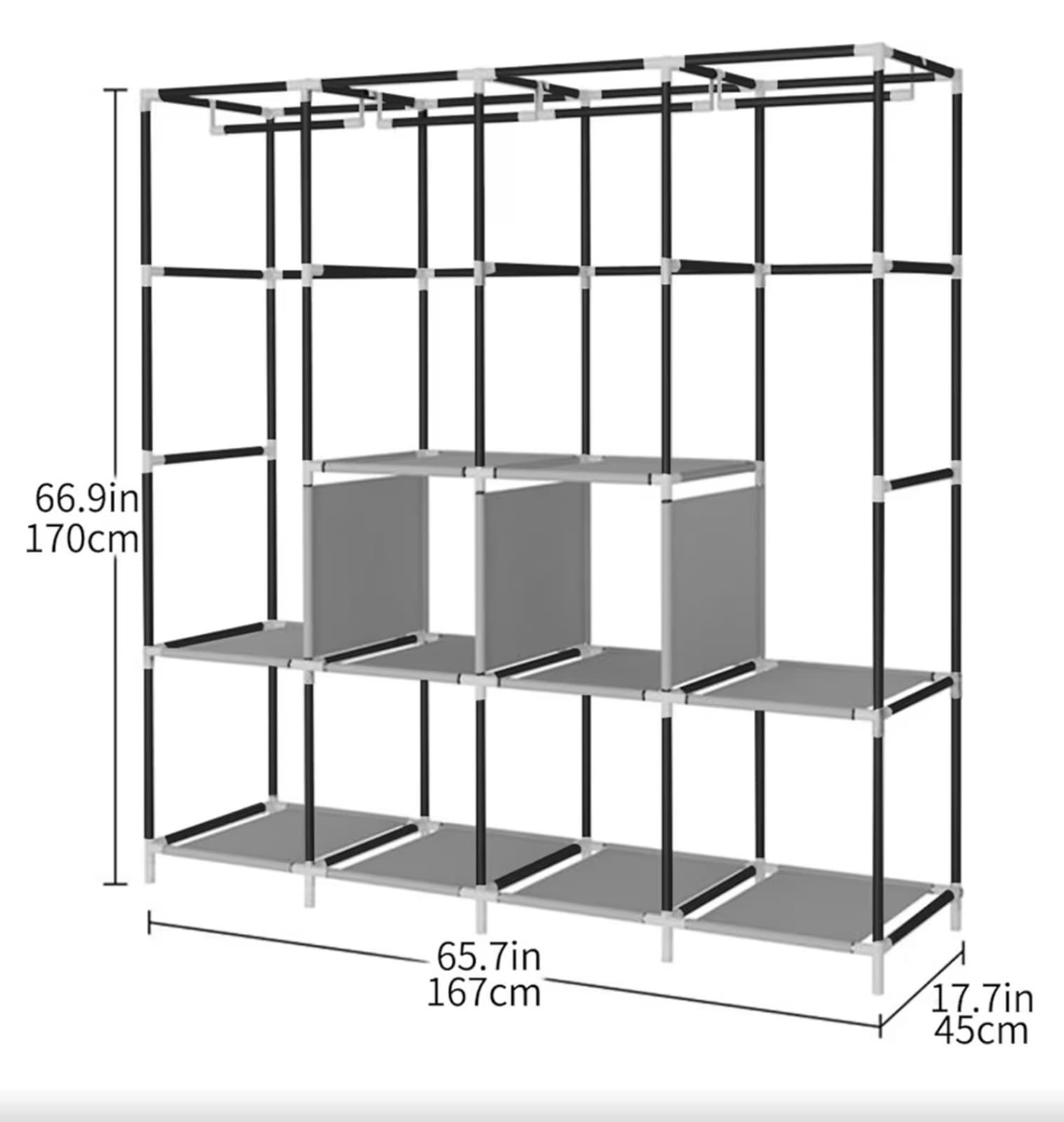 Portable Wardrobe Clothing Wardrobe Shelves Clothes Storage Organiser with 4 Han - Thumbnail 4