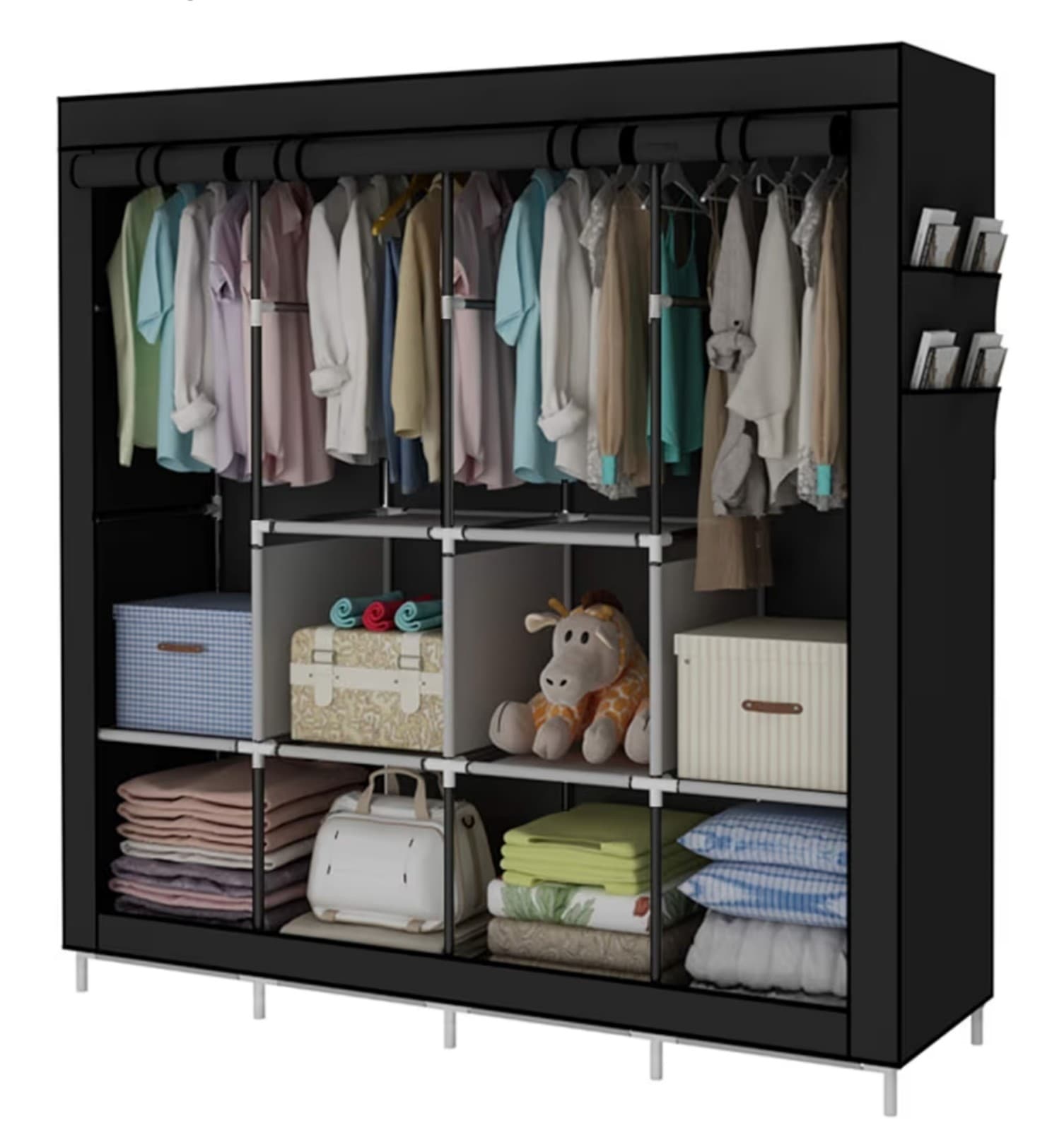 Portable Wardrobe Clothing Wardrobe Shelves Clothes Storage Organiser with 4 Han - Image 1