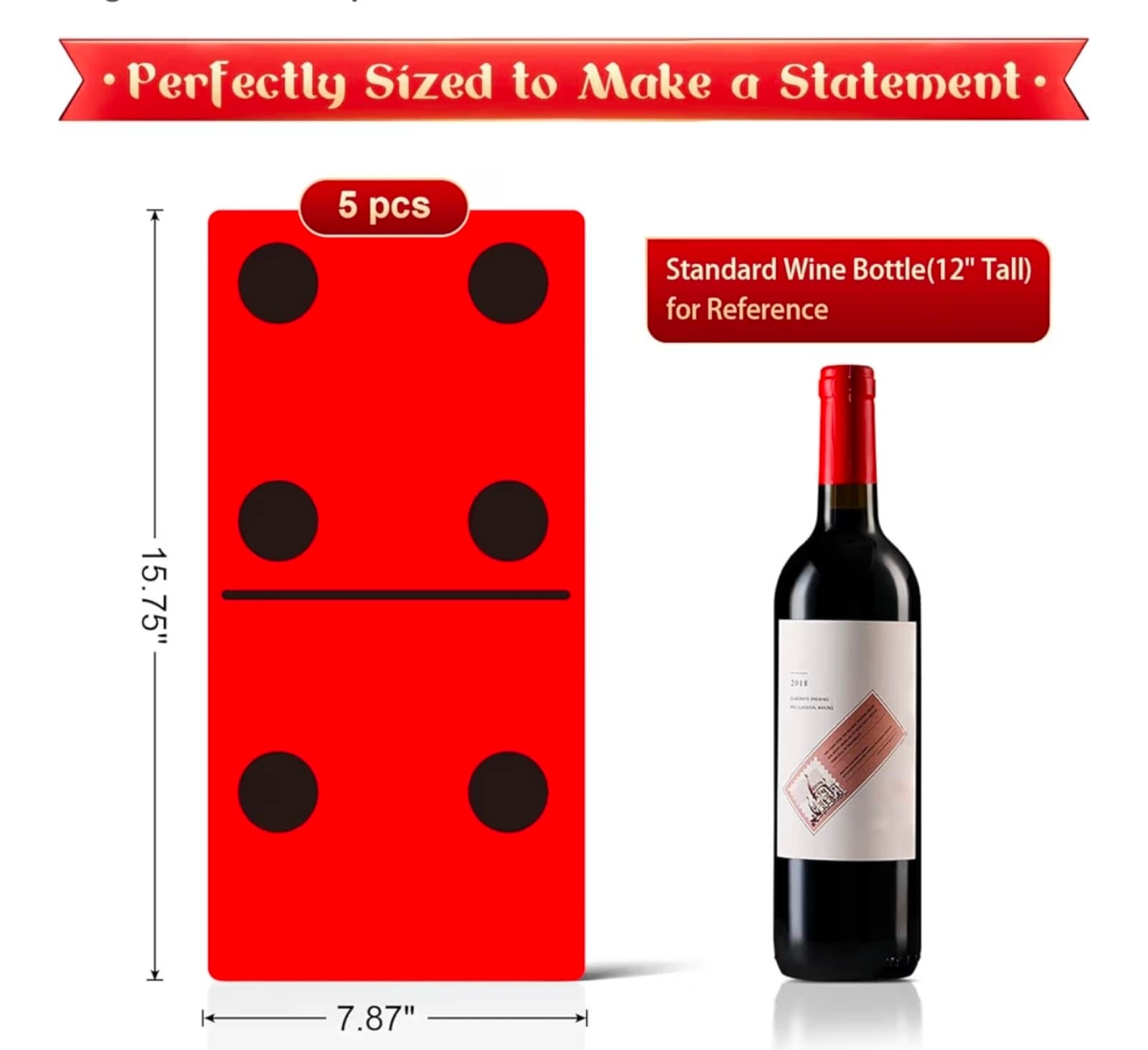 Giant Domino Decor for Casino Theme Party & Game Night - Jumbo 15.7''x7.87'' - Thumbnail 2