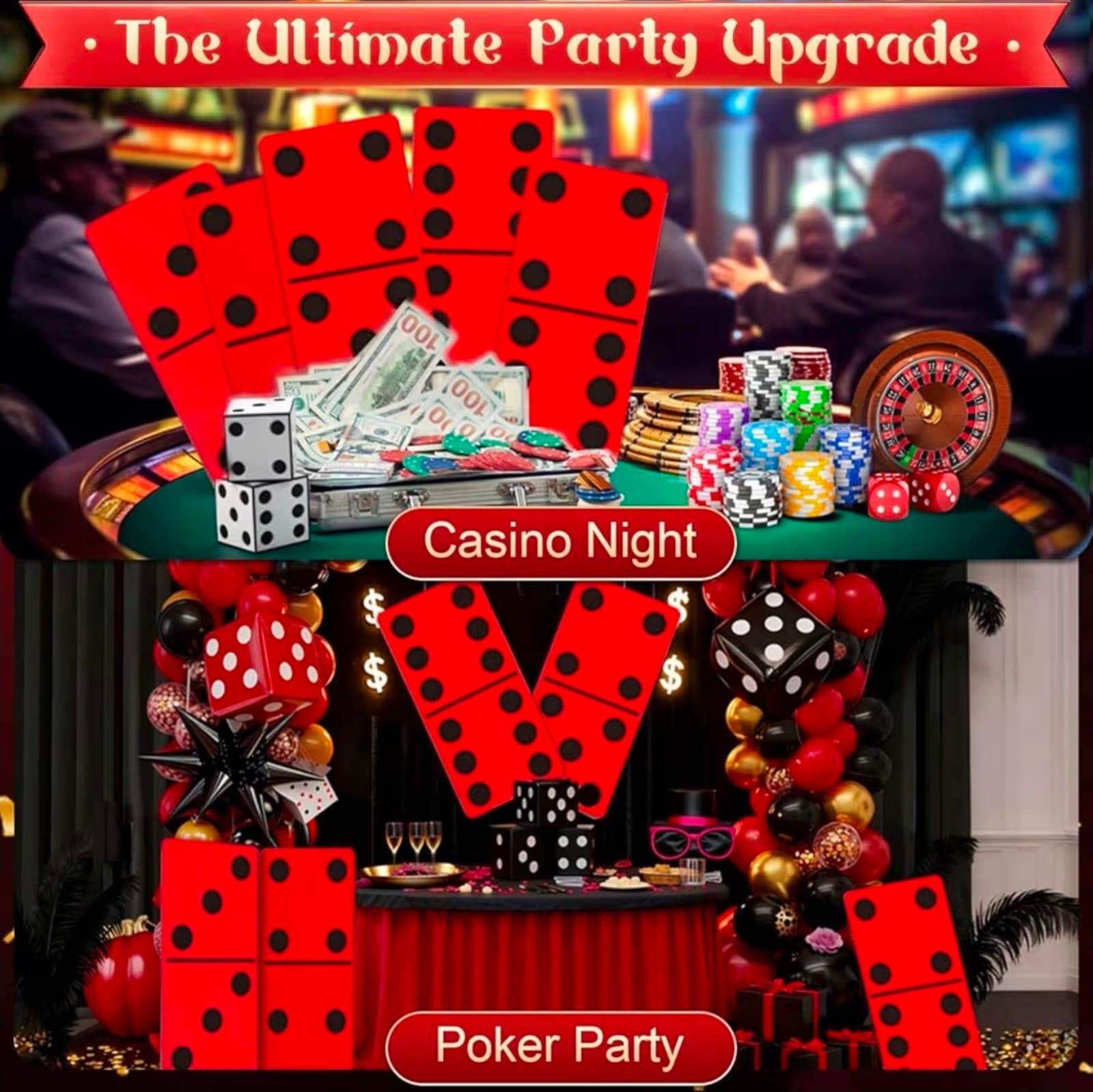 Giant Domino Decor for Casino Theme Party & Game Night - Jumbo 15.7''x7.87'' - Thumbnail 4