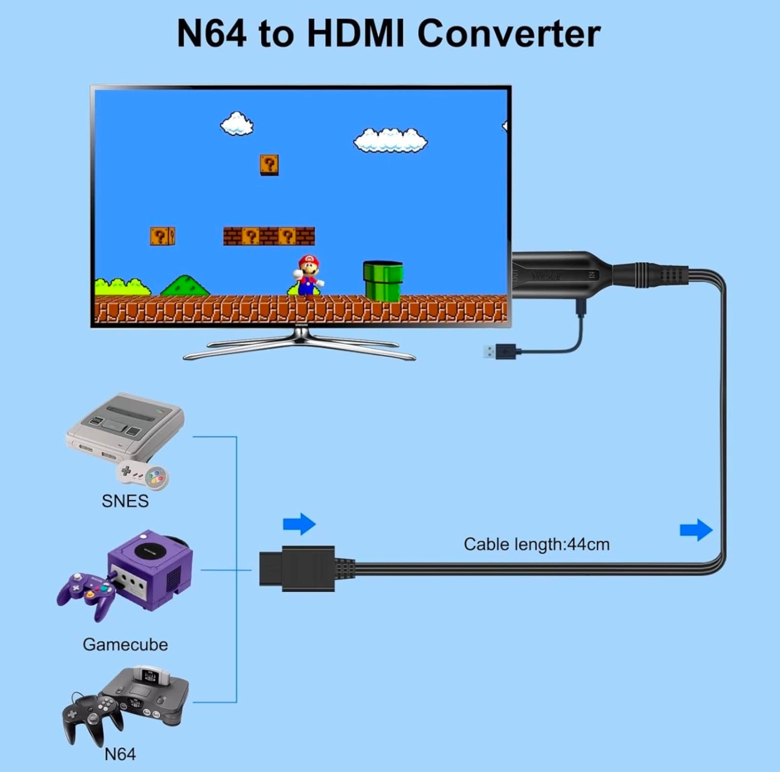N64 to HDMI Converter Adapter HDMI Cable for N64 1m/3.2ft Nintendo 64 to HD Conv - Thumbnail 2