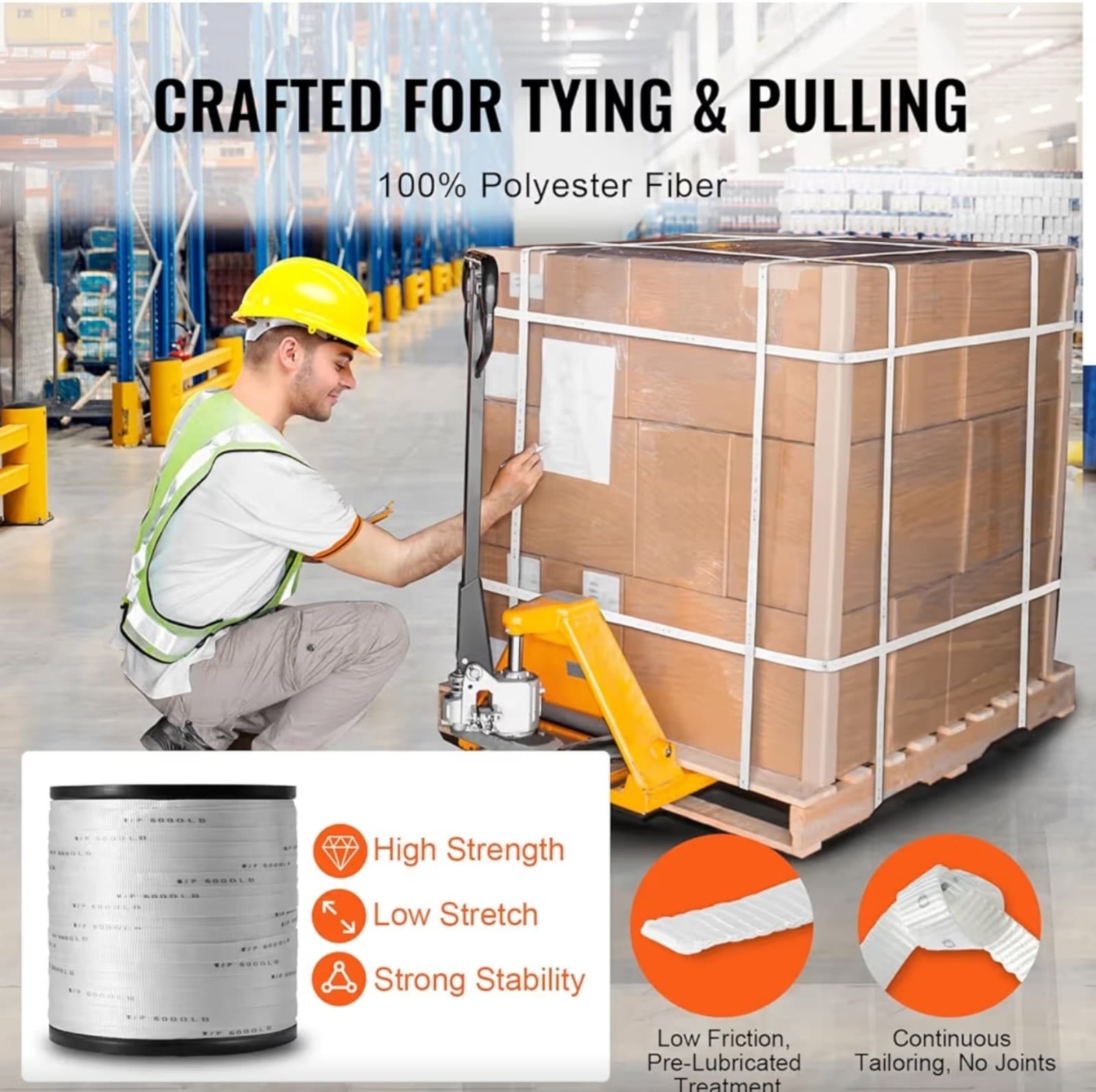 VEVOR Pull Tape 1" x 2103' Extended Reel Professional Flat Rope 6000 lbs Tensile - Thumbnail 3