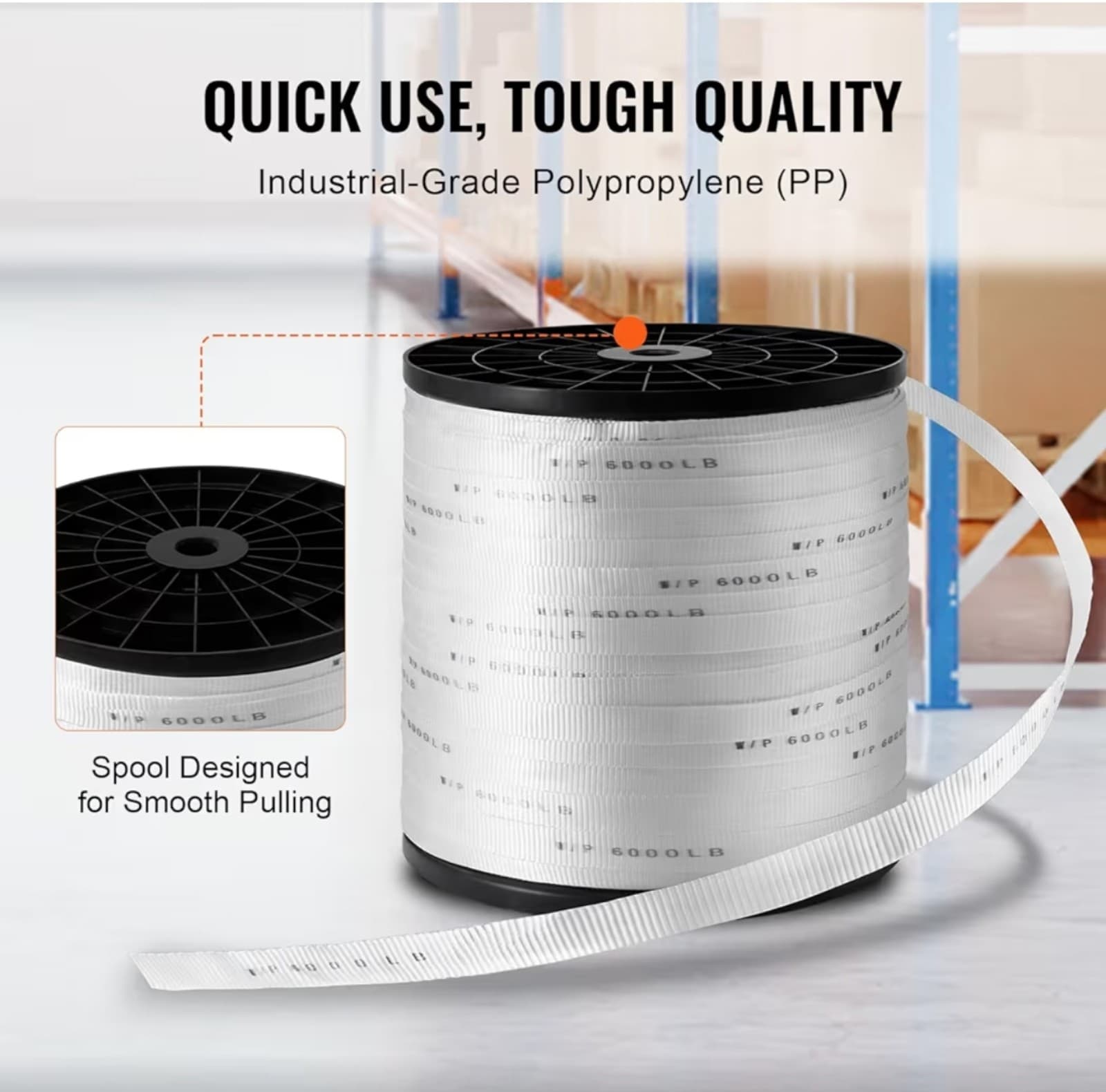 VEVOR Pull Tape 1" x 2103' Extended Reel Professional Flat Rope 6000 lbs Tensile - Thumbnail 4