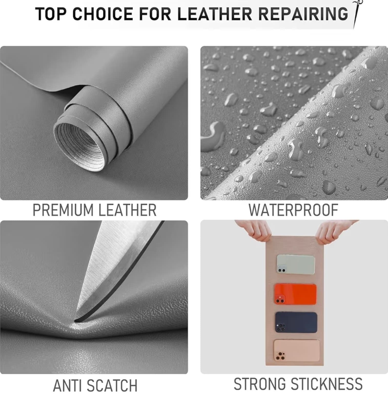 Leather Repair Tape Kit, 4"x 63" Leather Repair Patch for Furniture Grey - Thumbnail 4