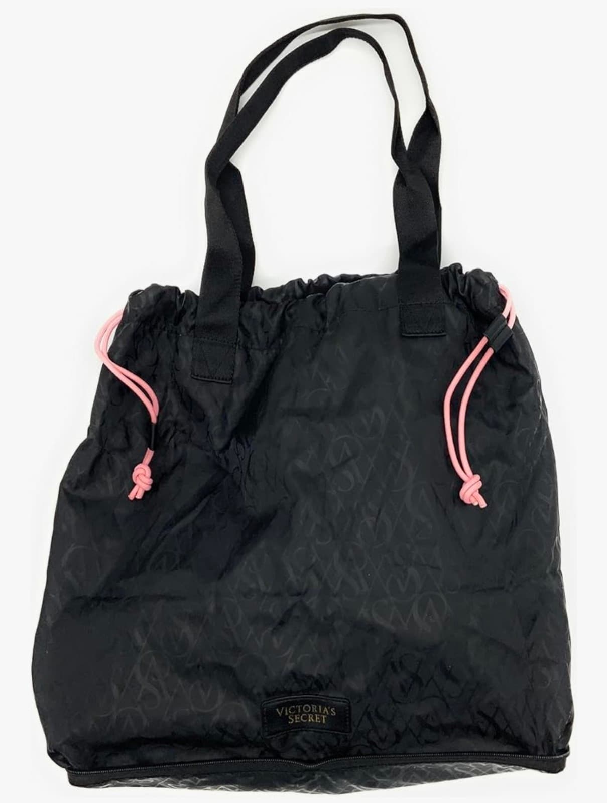 Victoria's Secret Packable Duffle Tote Bag, Black Subtle Logo - Image 1