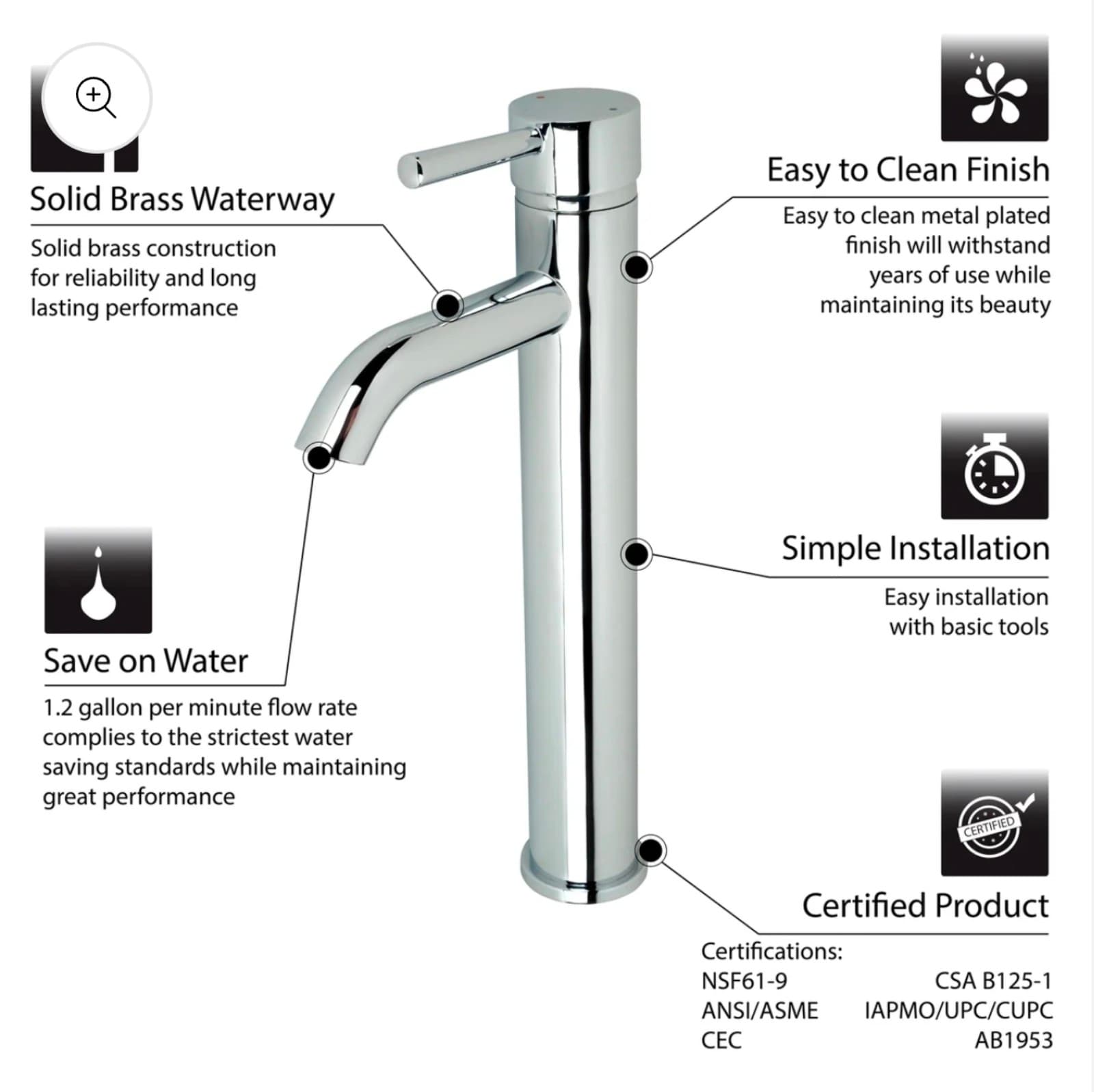 Raphral Single Hole Single-Handle Vessel Bathroom Faucet with Drain - Thumbnail 7