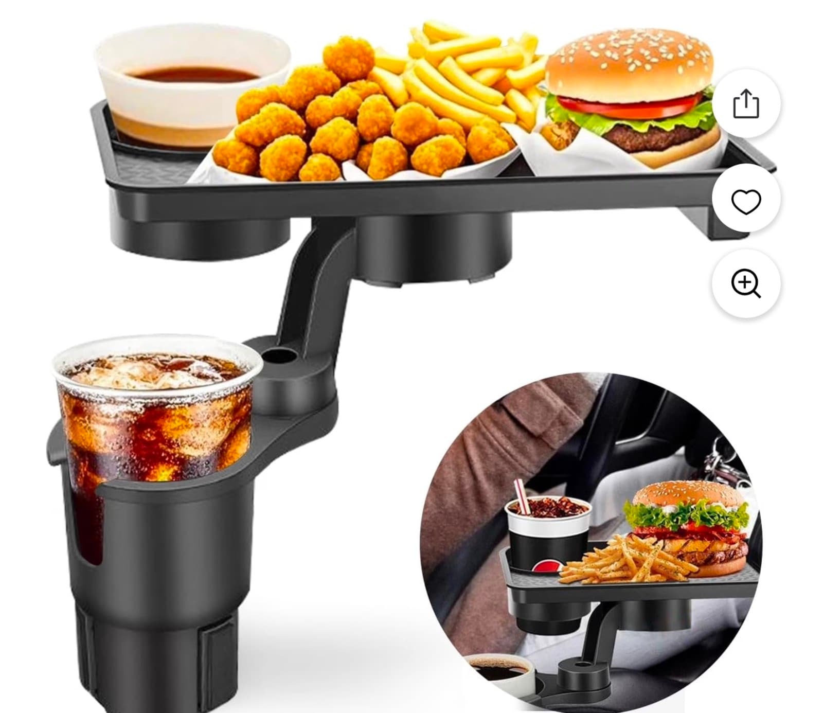 Car Cupholder Tray 3-in-1 Car Cup Holder Tray, 10.24" Car Trays Organizer with D - Image 1