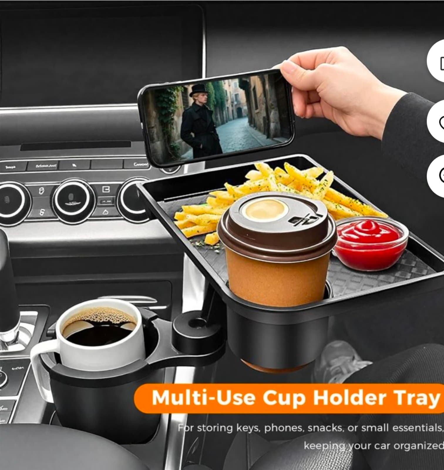 Car Cupholder Tray 3-in-1 Car Cup Holder Tray, 10.24" Car Trays Organizer with D - Thumbnail 3