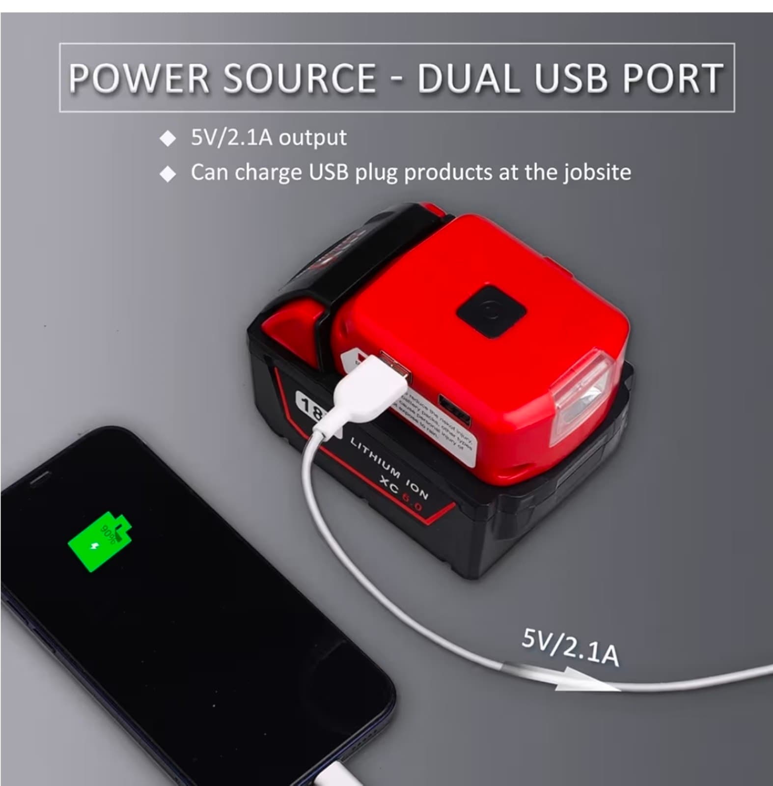 Replacement Milwaukee M18 Portable Battery Charger Adapter 49-24-2371 - Thumbnail 3