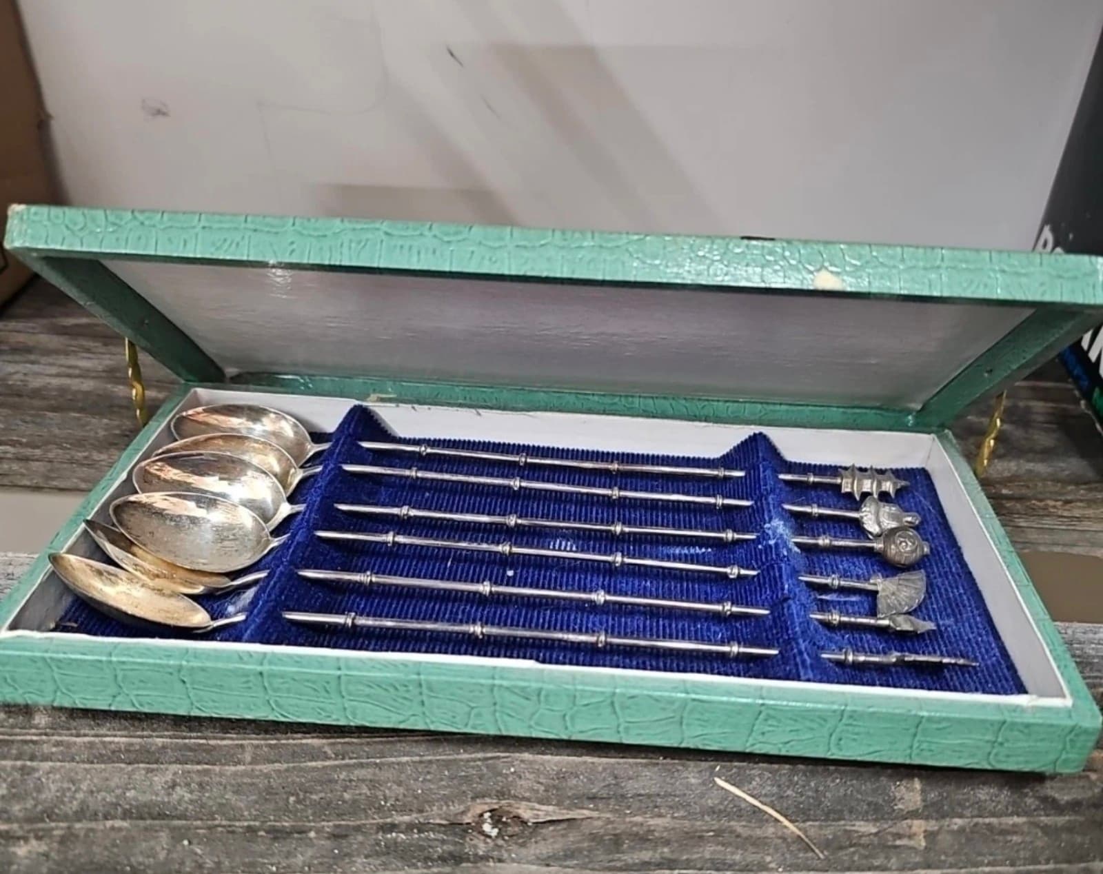 Vintage Set Of 6 950 Sterling Silver Japan Tall Iced Tea Cocktail Spoons - Image 1