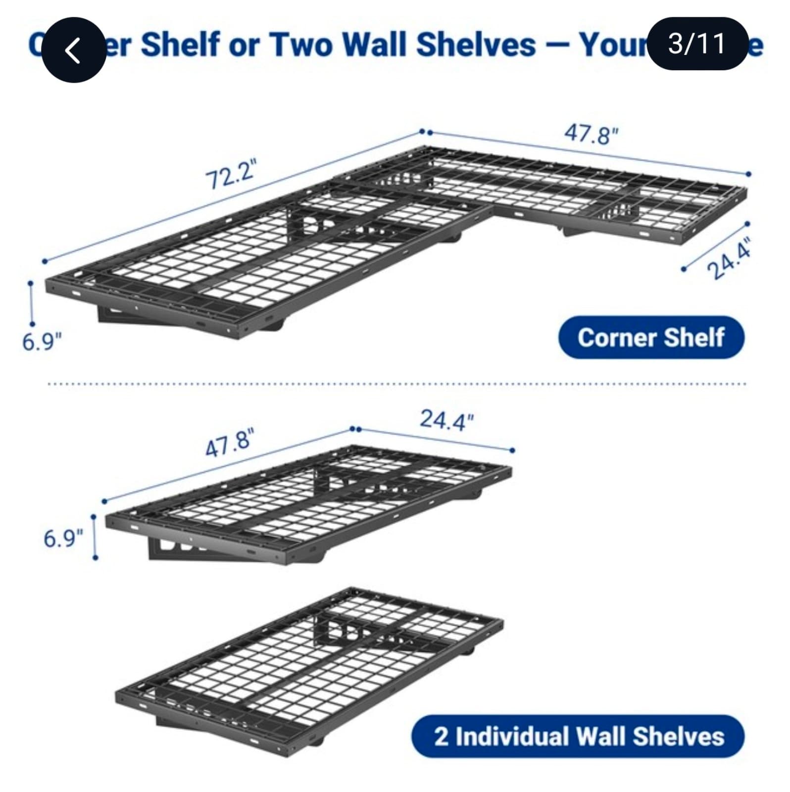 Corner 2-Pack 2' x 4' Wall Shelving, 660lbs Total Weight Capacity - Thumbnail 3