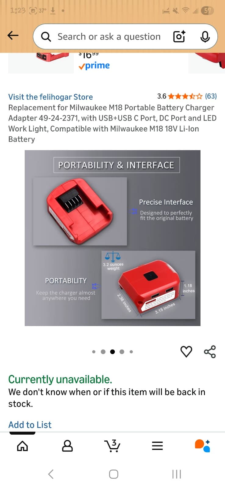 Replacement Milwaukee M18 Portable Battery Charger Adapter 49-24-2371 - Thumbnail 6