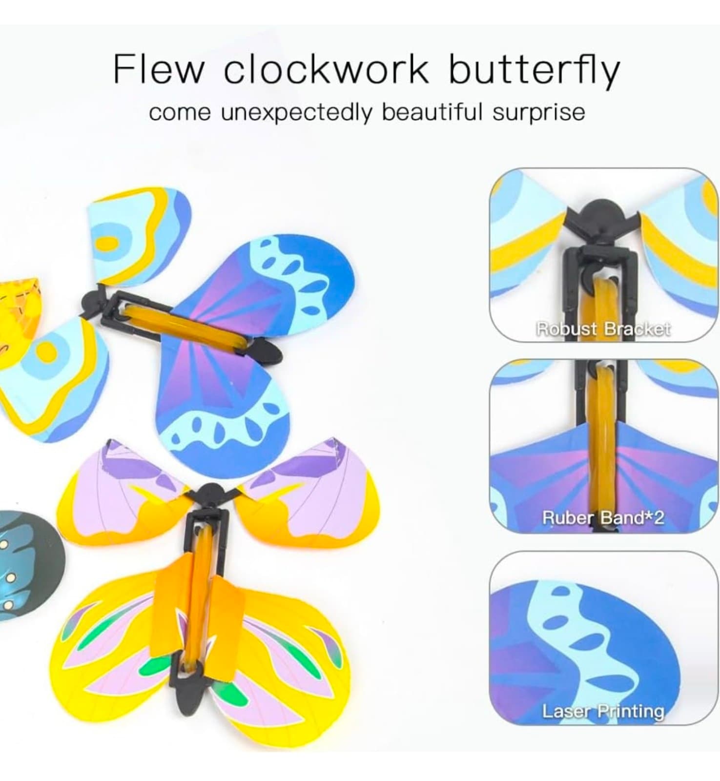 Flutter Flyers Butterflies Flying Butterfly Wind up Toys for Surprise Cards - Thumbnail 4