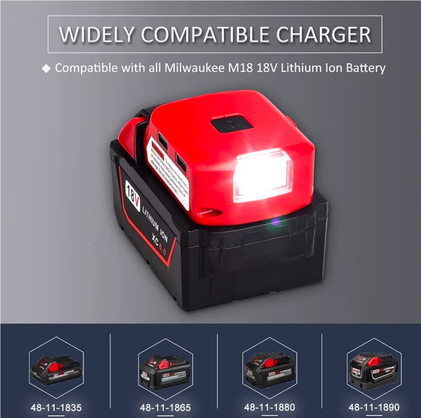 Replacement Milwaukee M18 Portable Battery Charger Adapter 49-24-2371 - Thumbnail 2