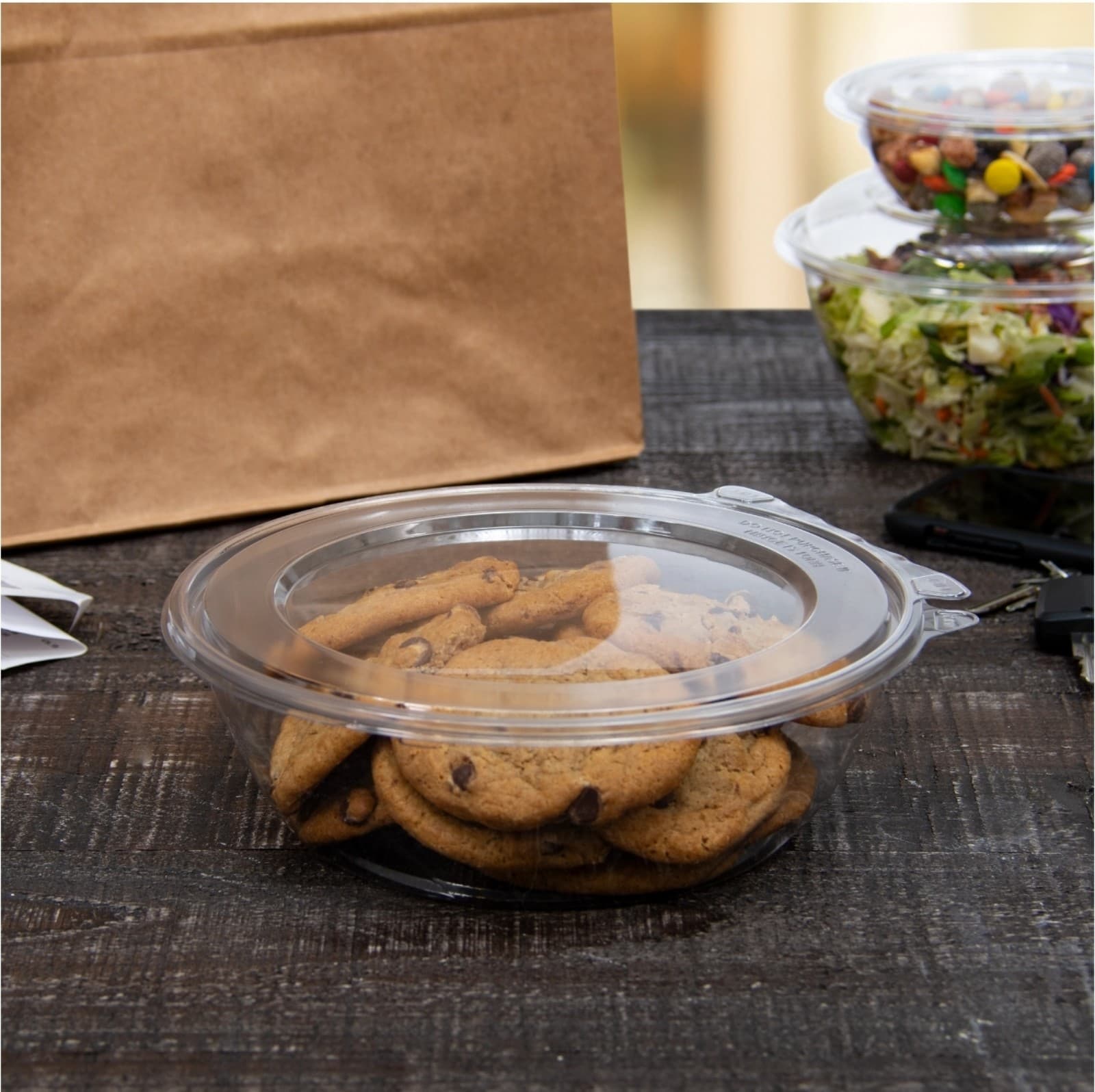 Clear 48 oz Bowl Tamper-Evident/Resistant Bowl w/ Flat Lid - Disposable 100 ct - Thumbnail 4