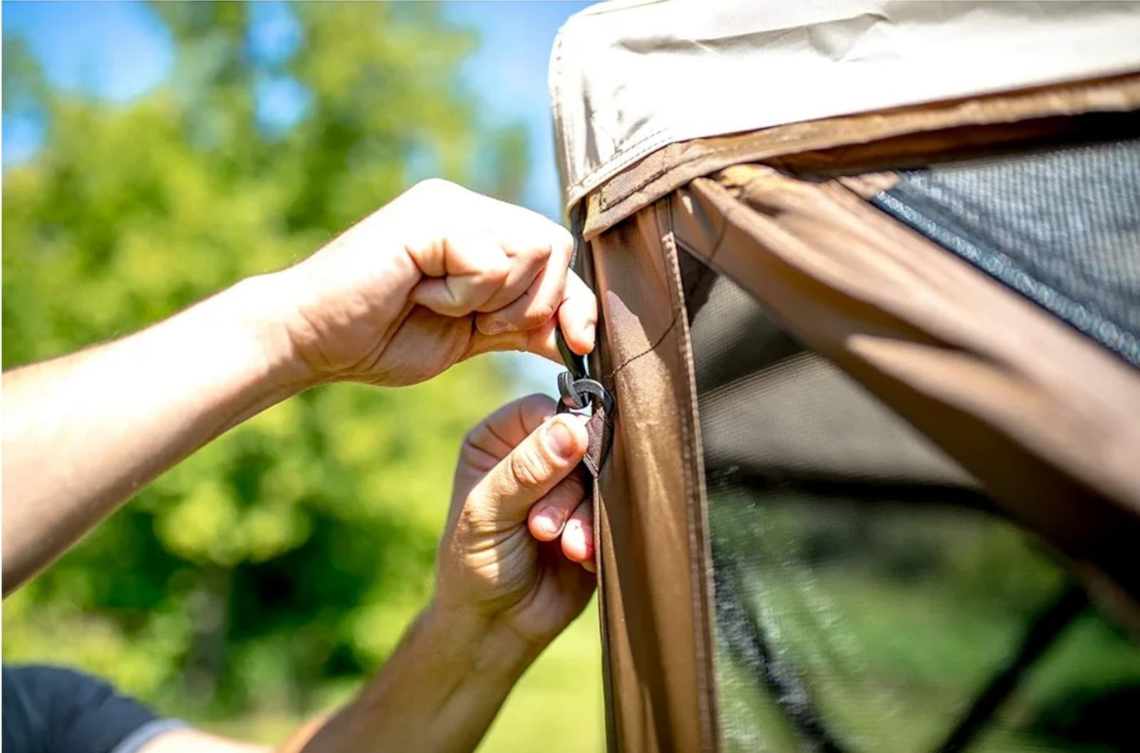 CLAM Quick-Set Outdoor Portable Escape Sky/Sky Camper Screened Gazebo Canopy Ten - Thumbnail 4